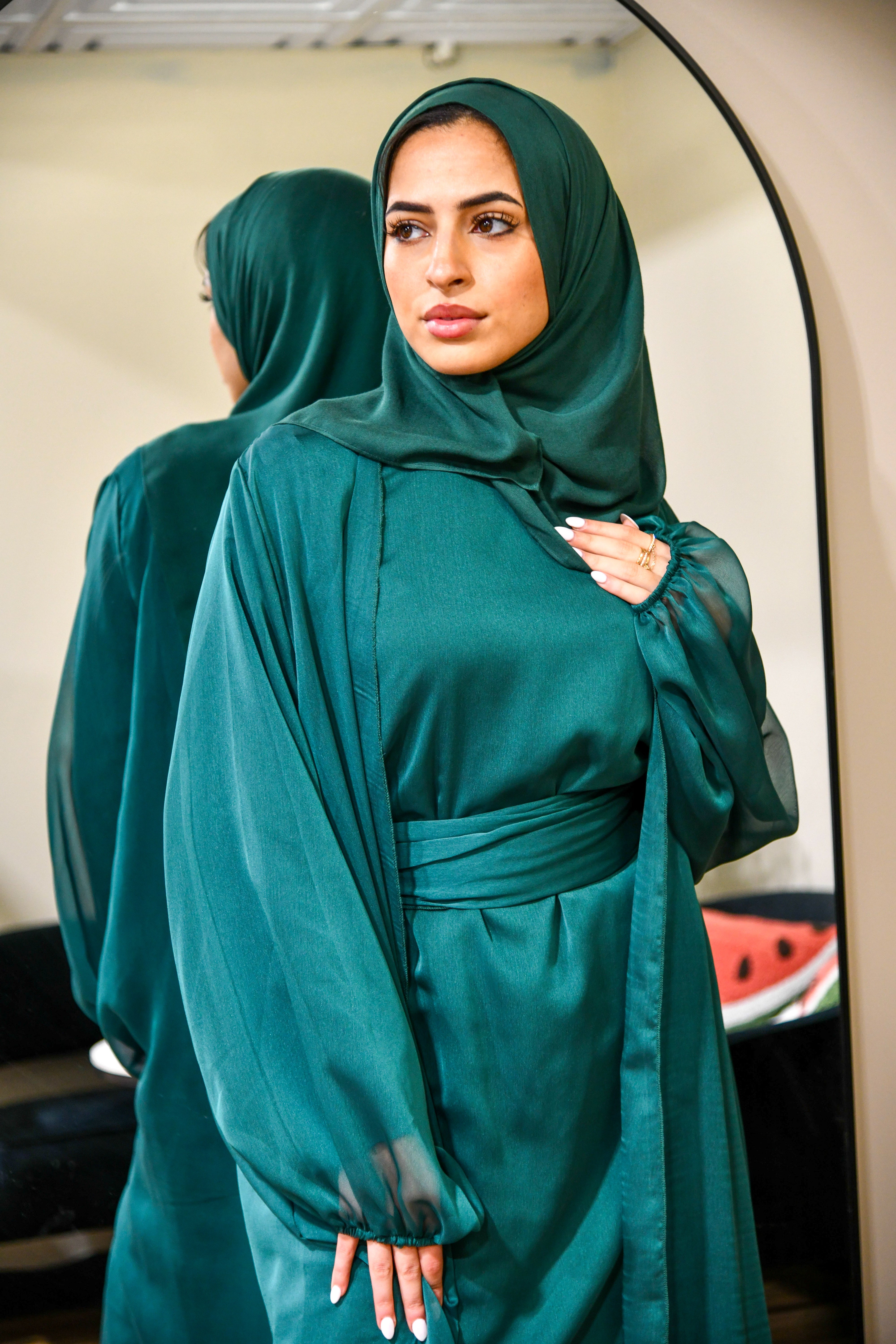 Chiffon Abaya 2 Piece Set - Emerald