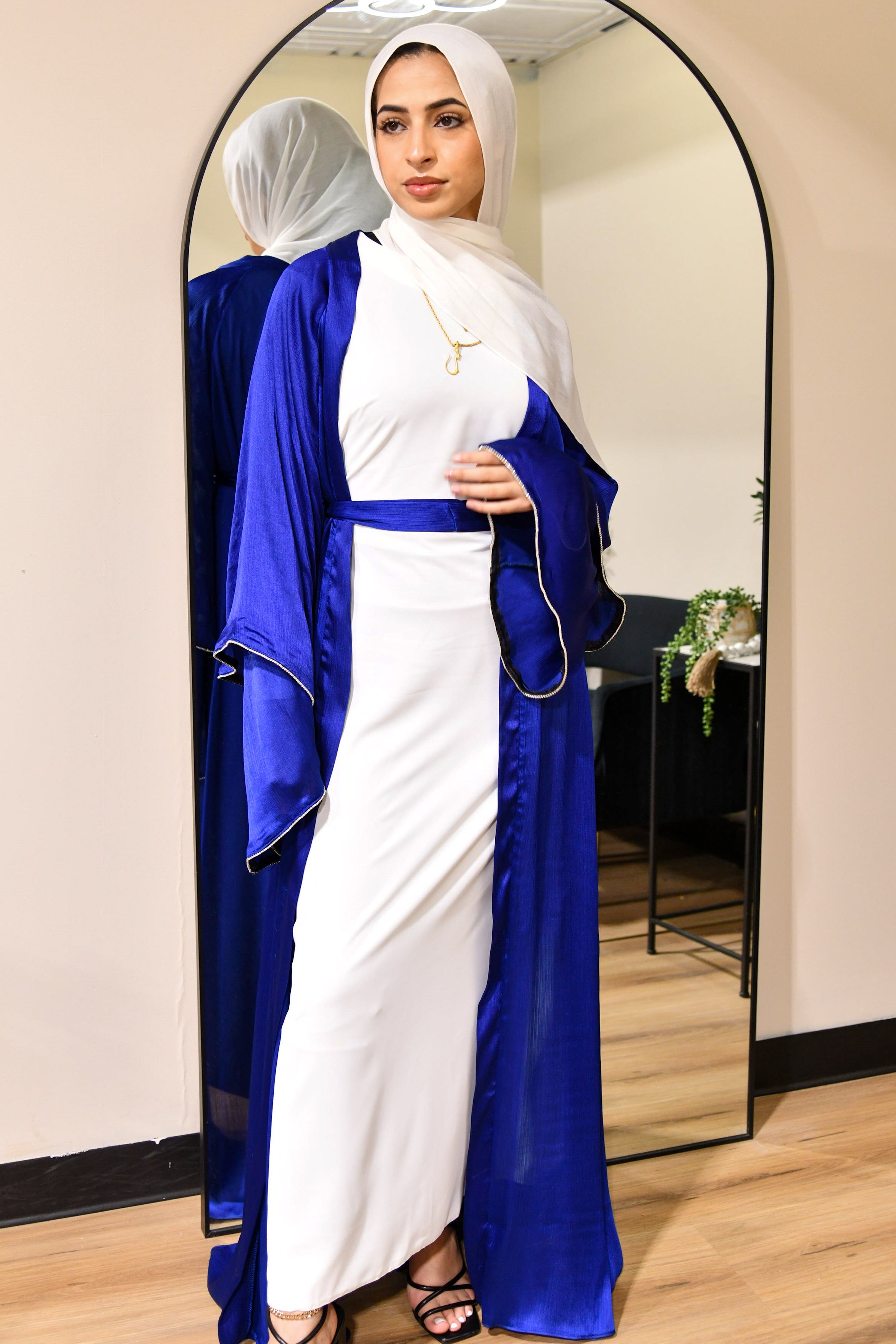 Satin Crystal Abaya Set - Blue