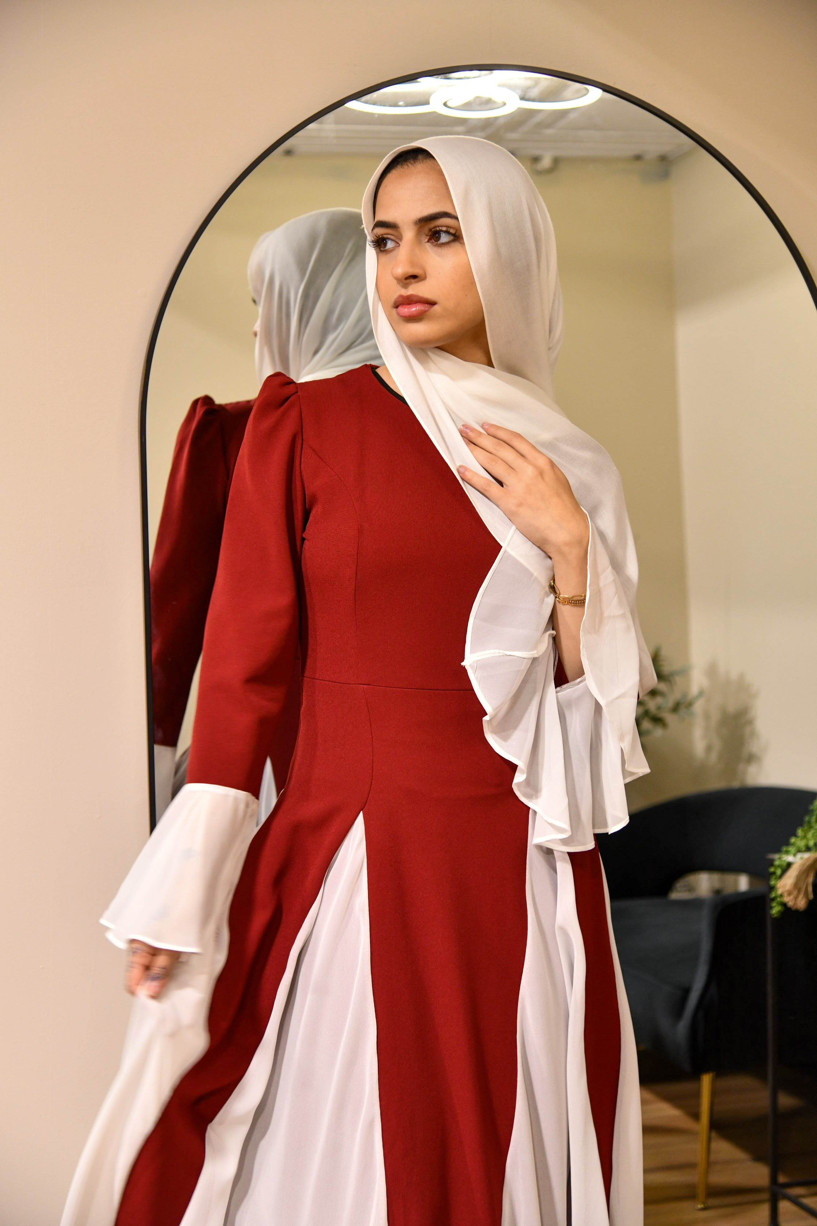 Dual Tone Maxi Dress - Maroon