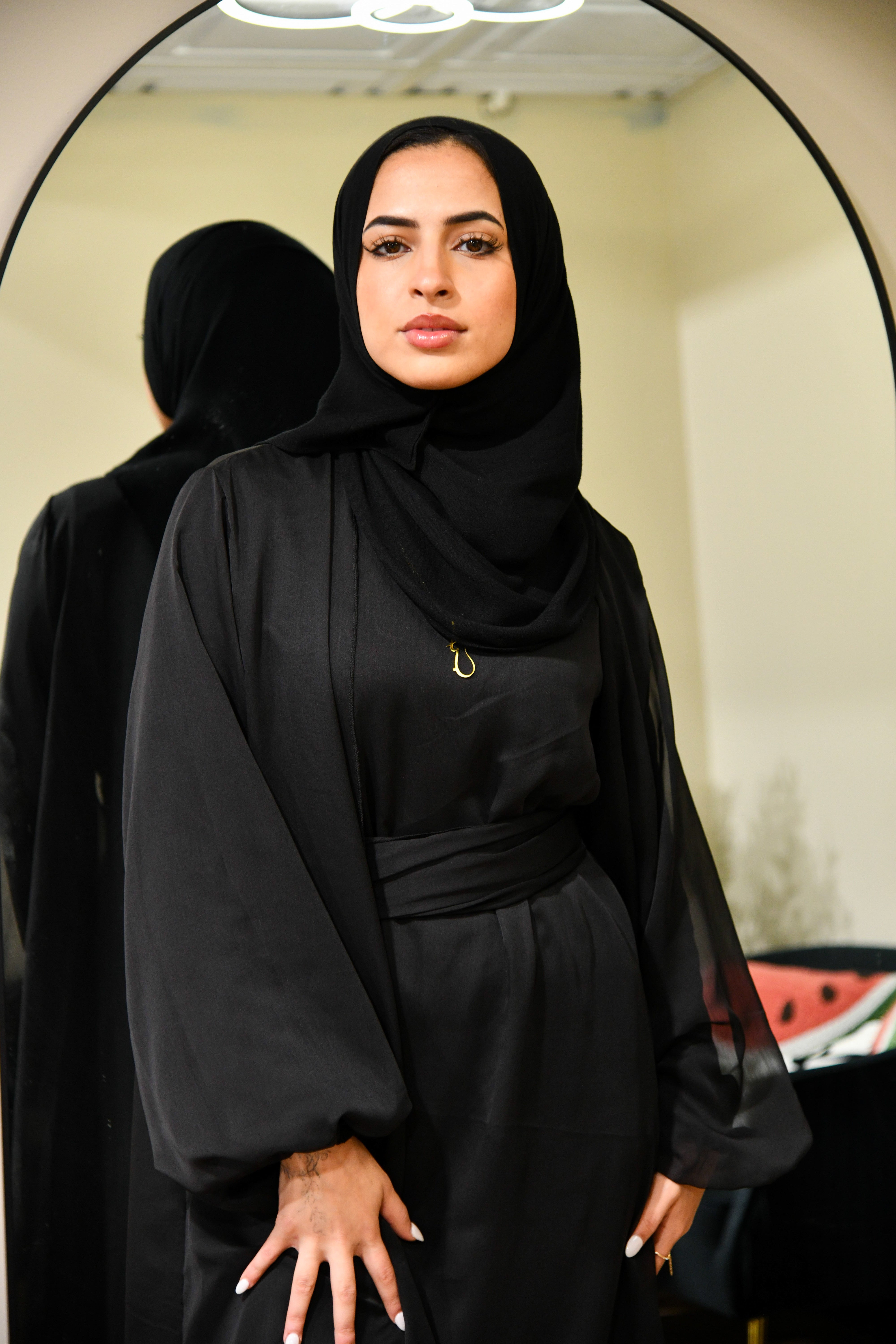 Chiffon Abaya 2 Piece Set - Black