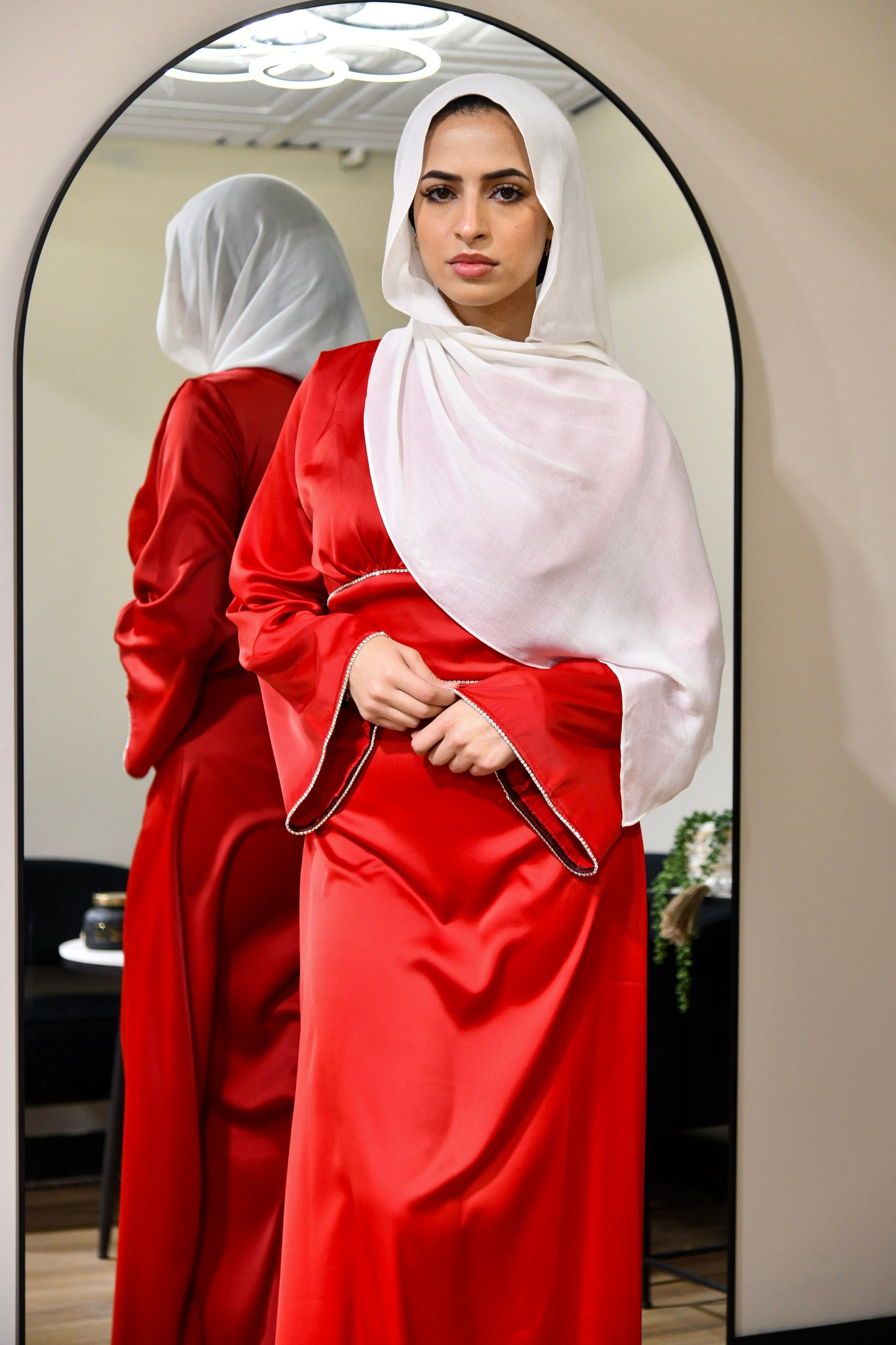 Crystal Satin Maxi Dress - Red