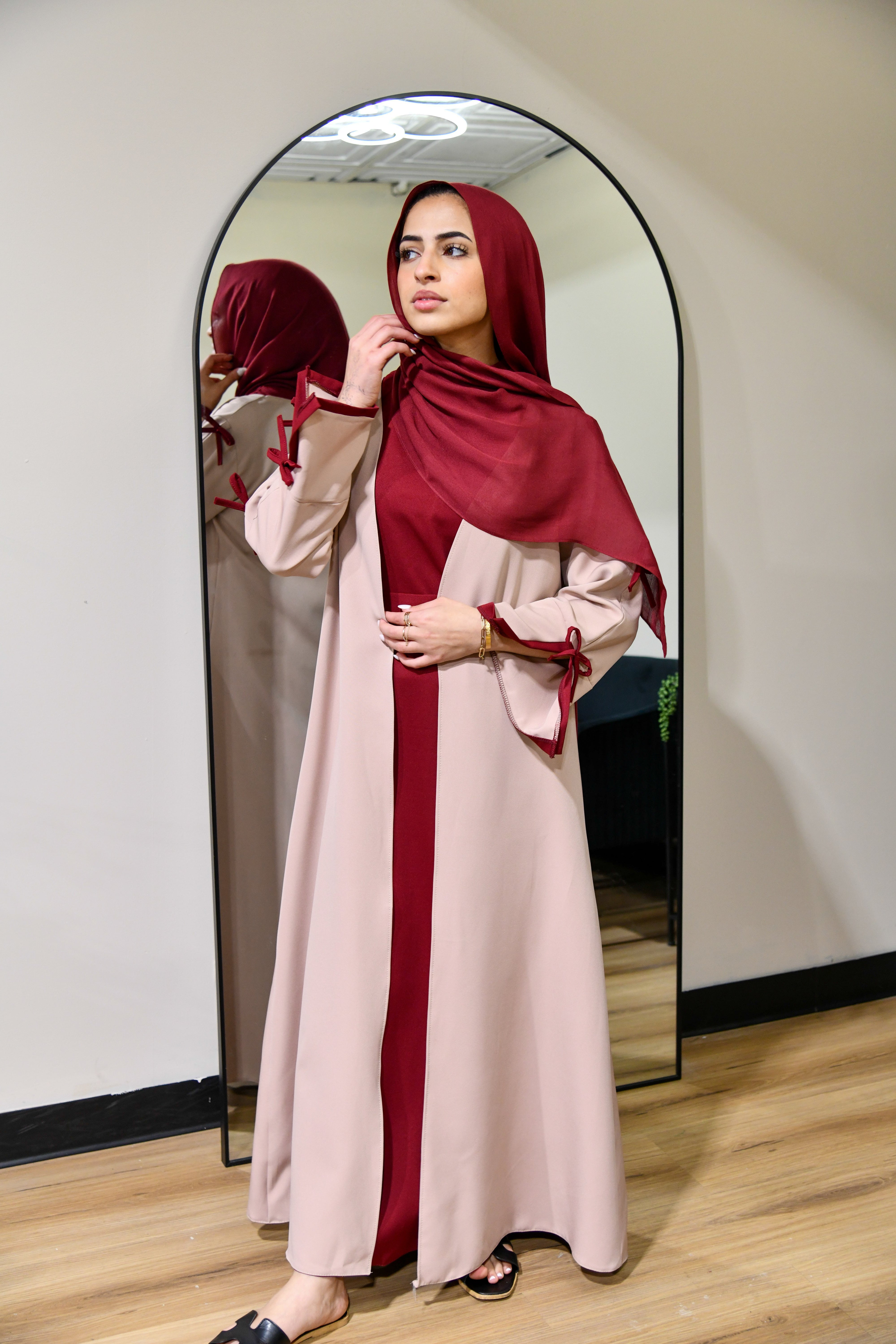 Dual Tone Bow Abaya Set - Maroon