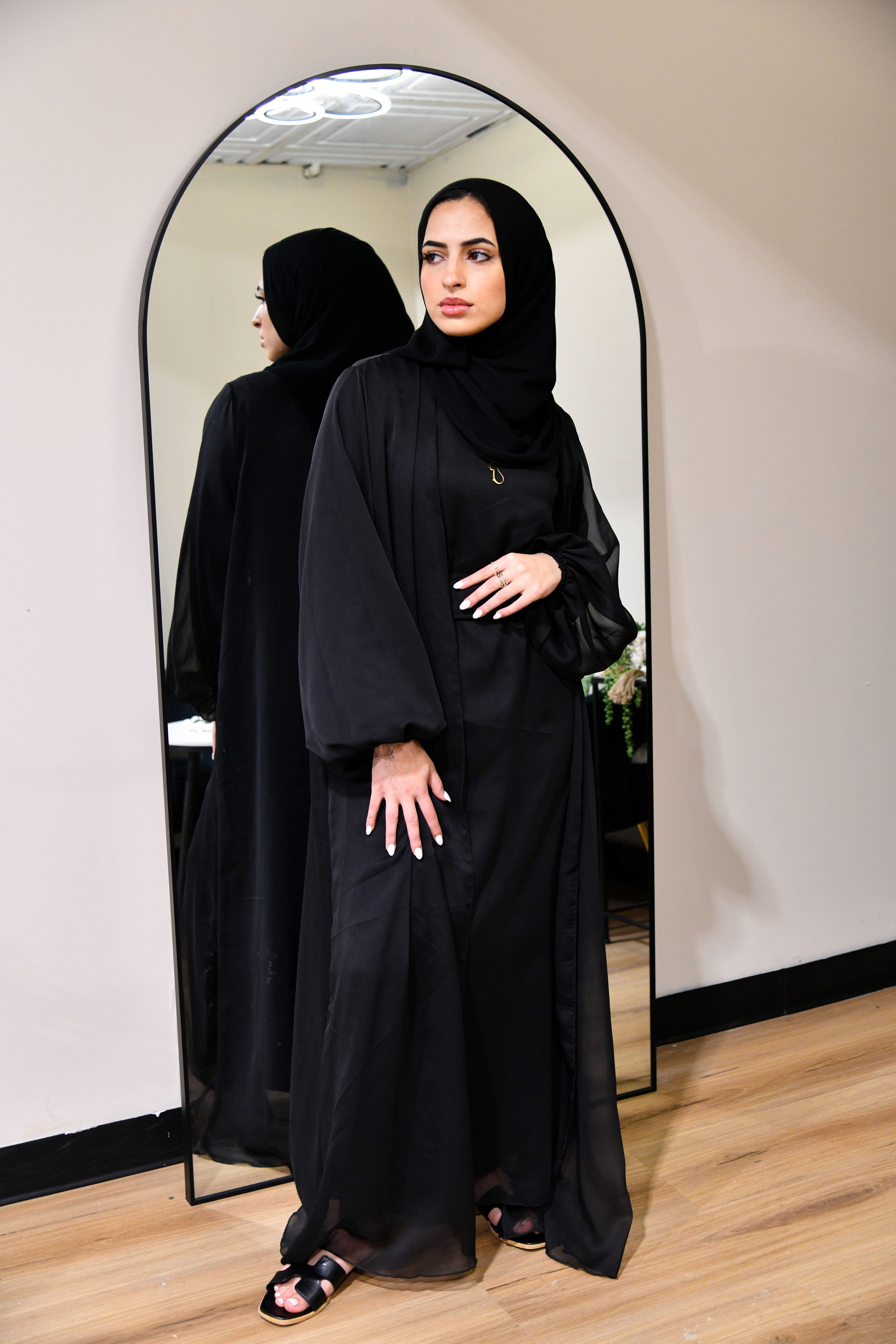 Chiffon Abaya 2 Piece Set - Black