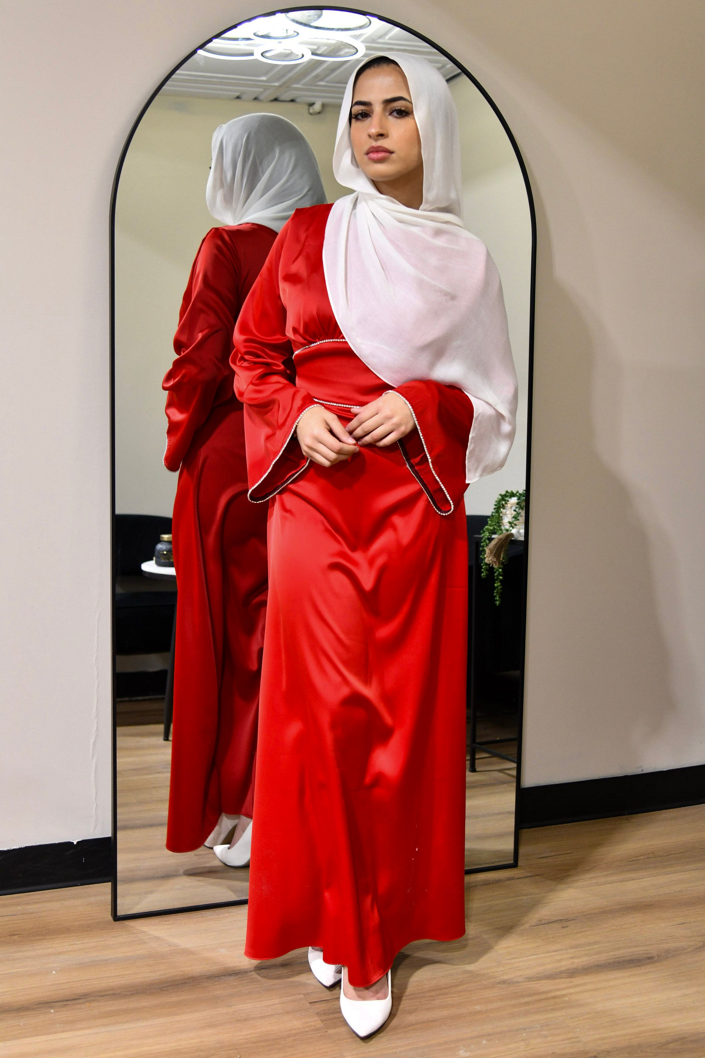 Crystal Satin Maxi Dress - Red