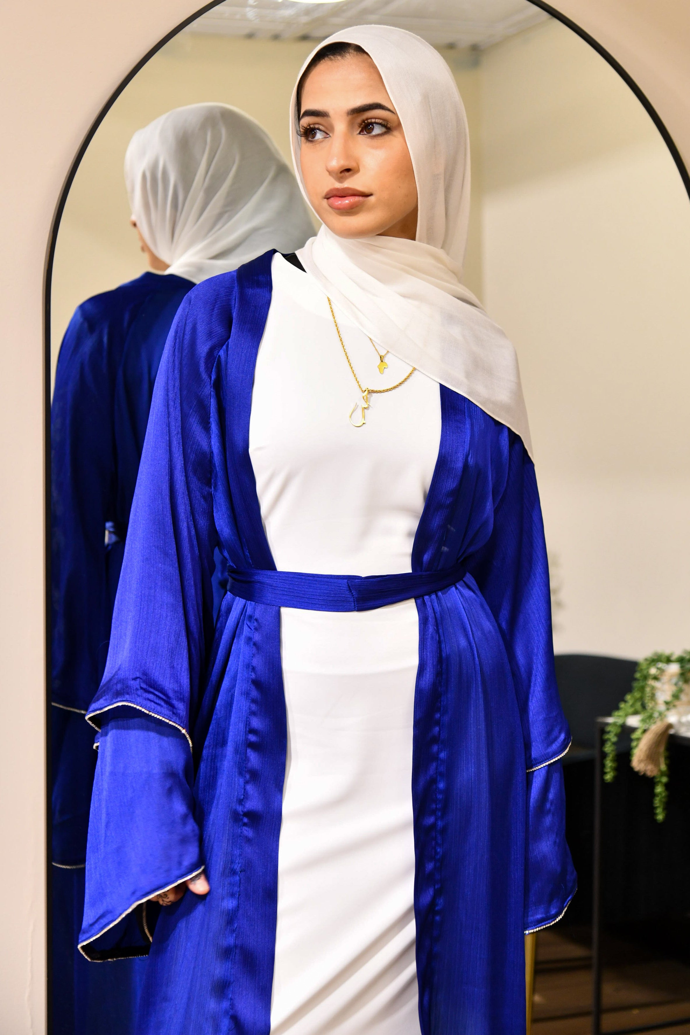 Satin Crystal Abaya Set - Blue