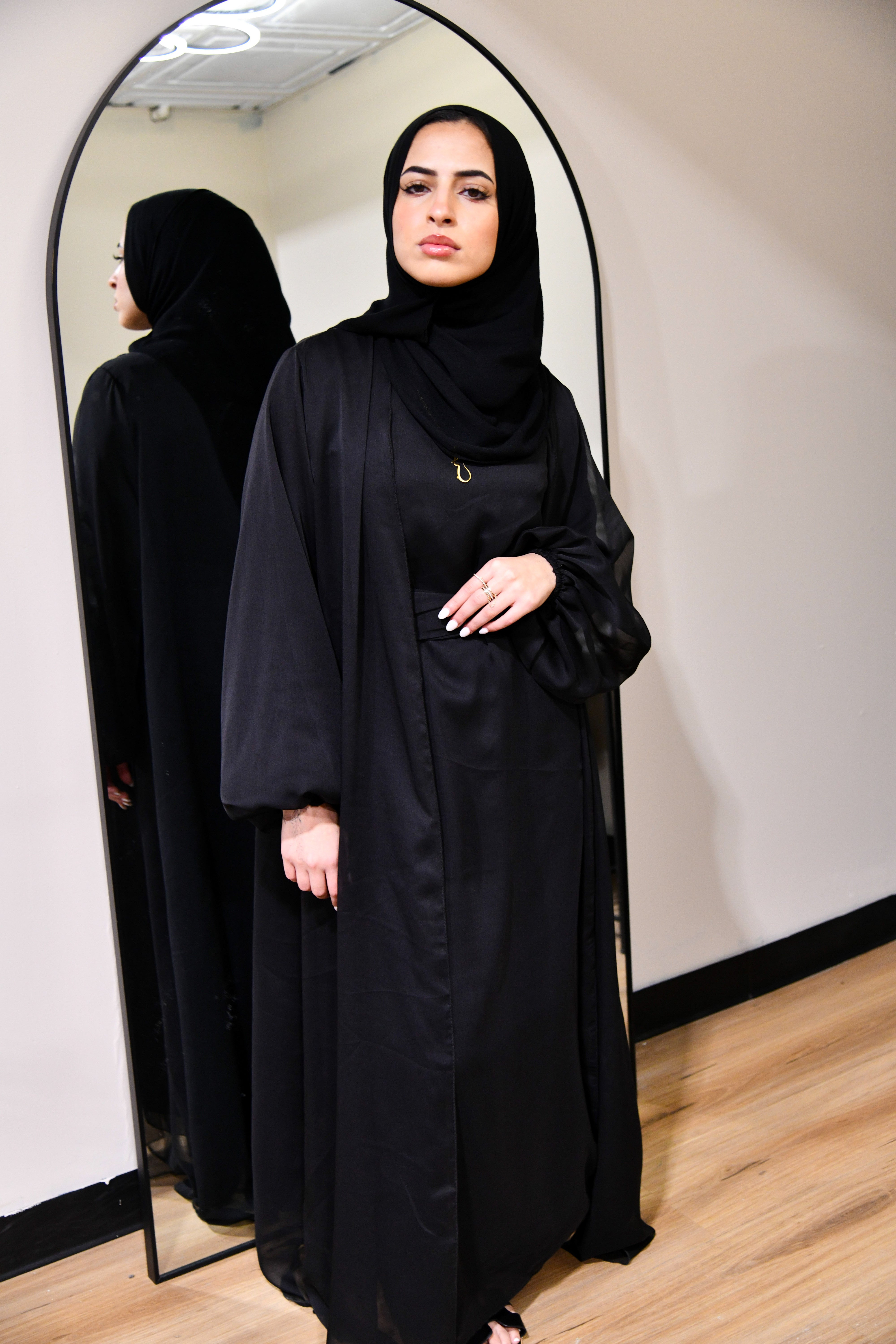 Chiffon Abaya 2 Piece Set - Black