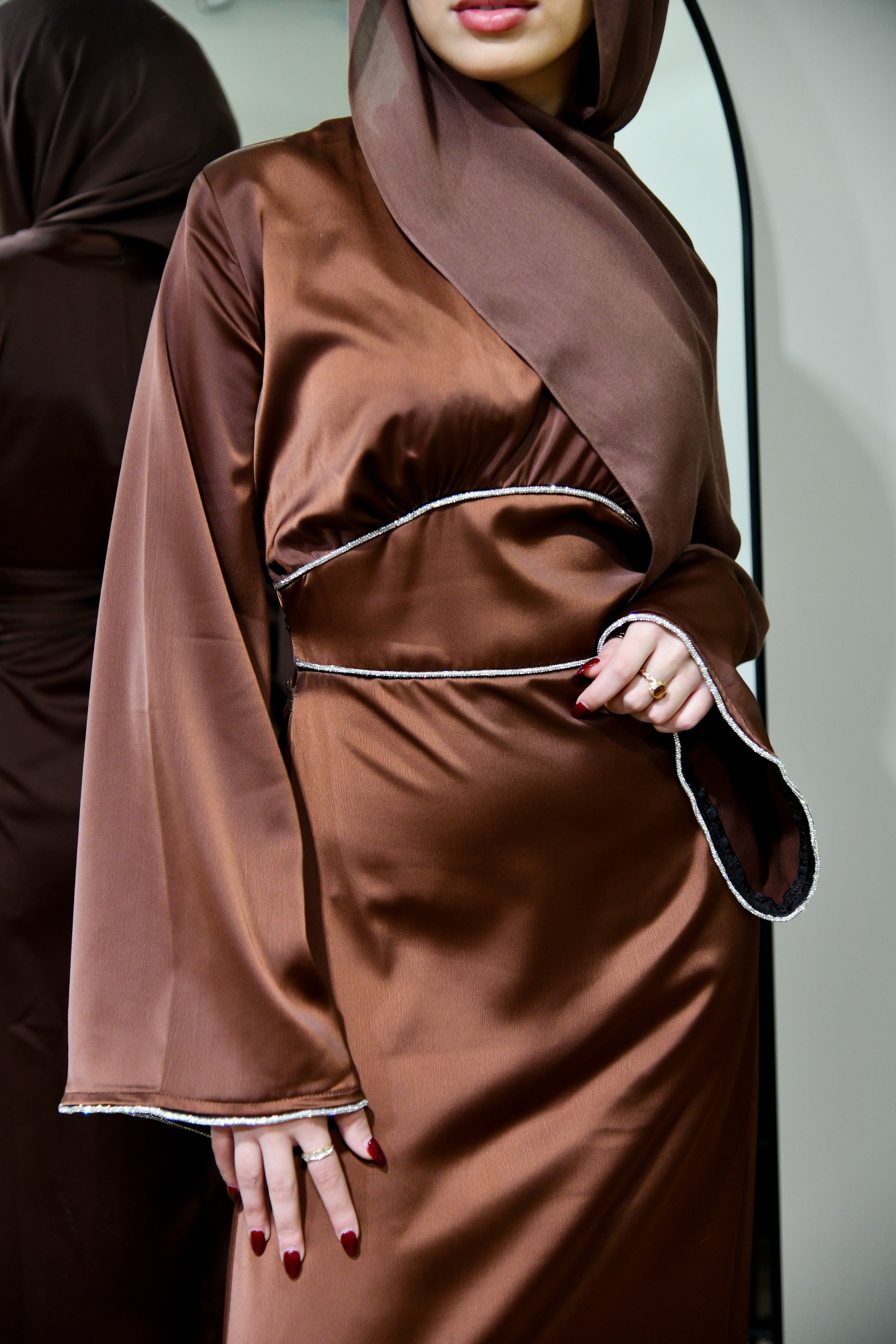 Crystal Satin Maxi Dress - Brown