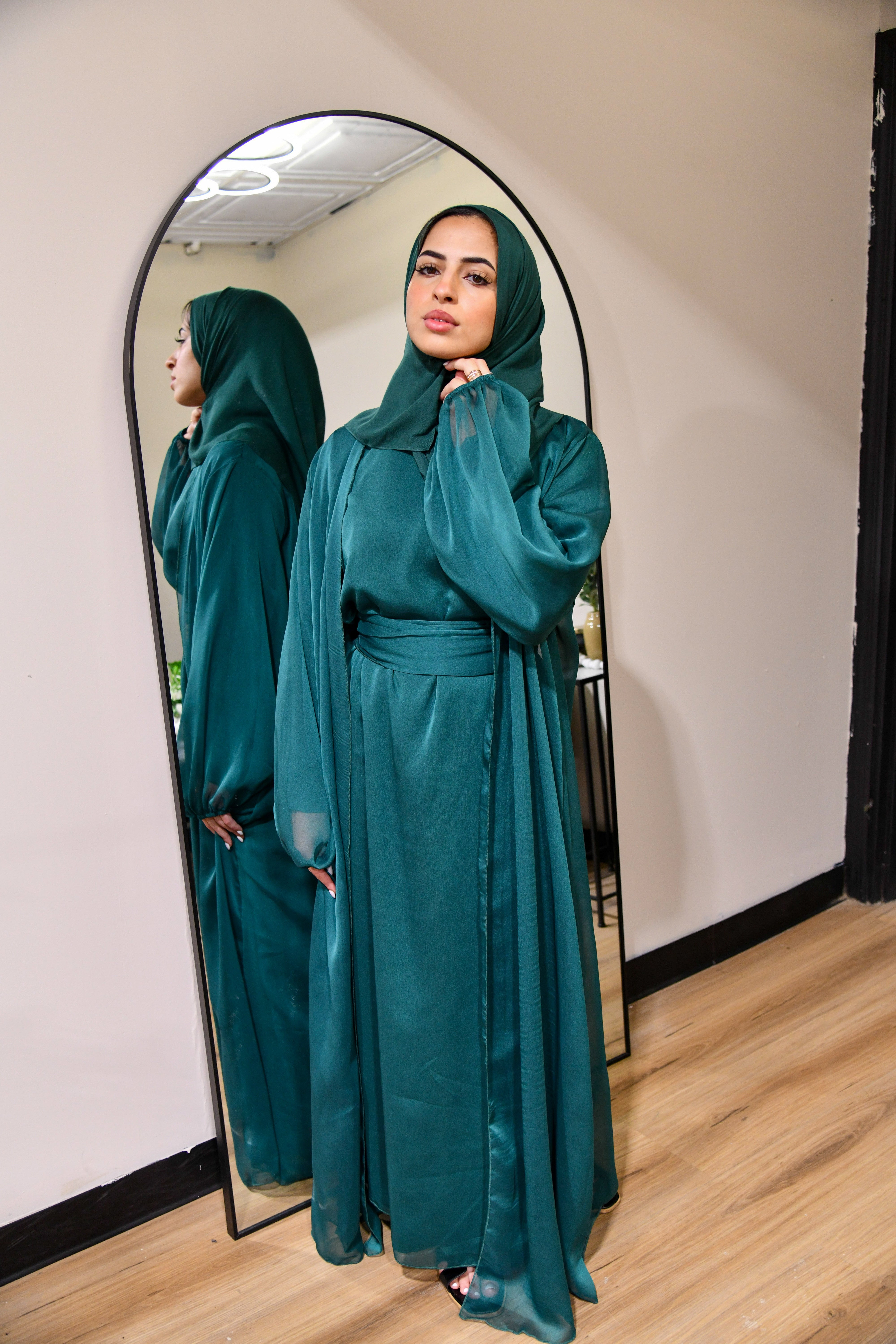 Chiffon Abaya 2 Piece Set - Emerald