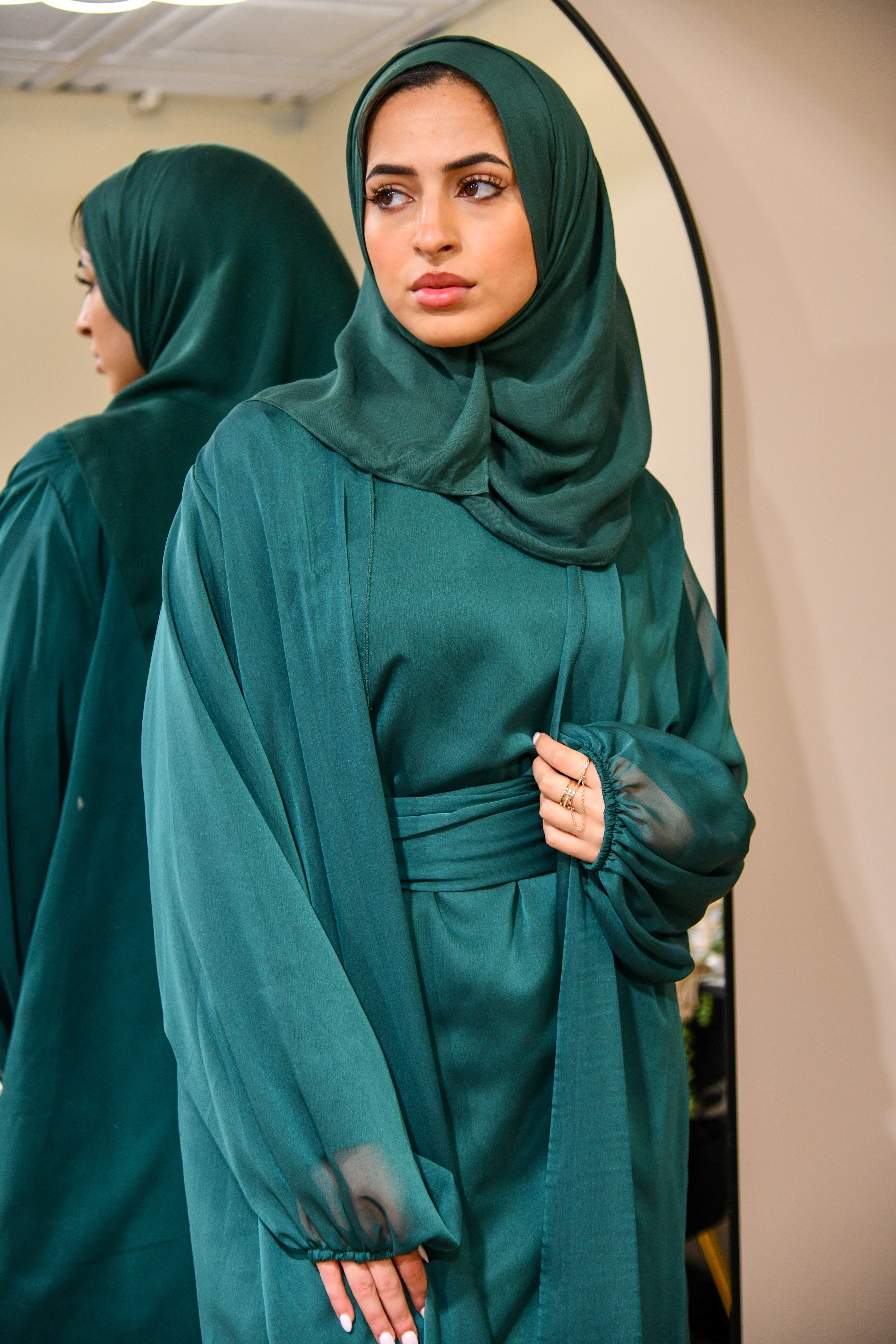 Chiffon Abaya 2 Piece Set - Emerald