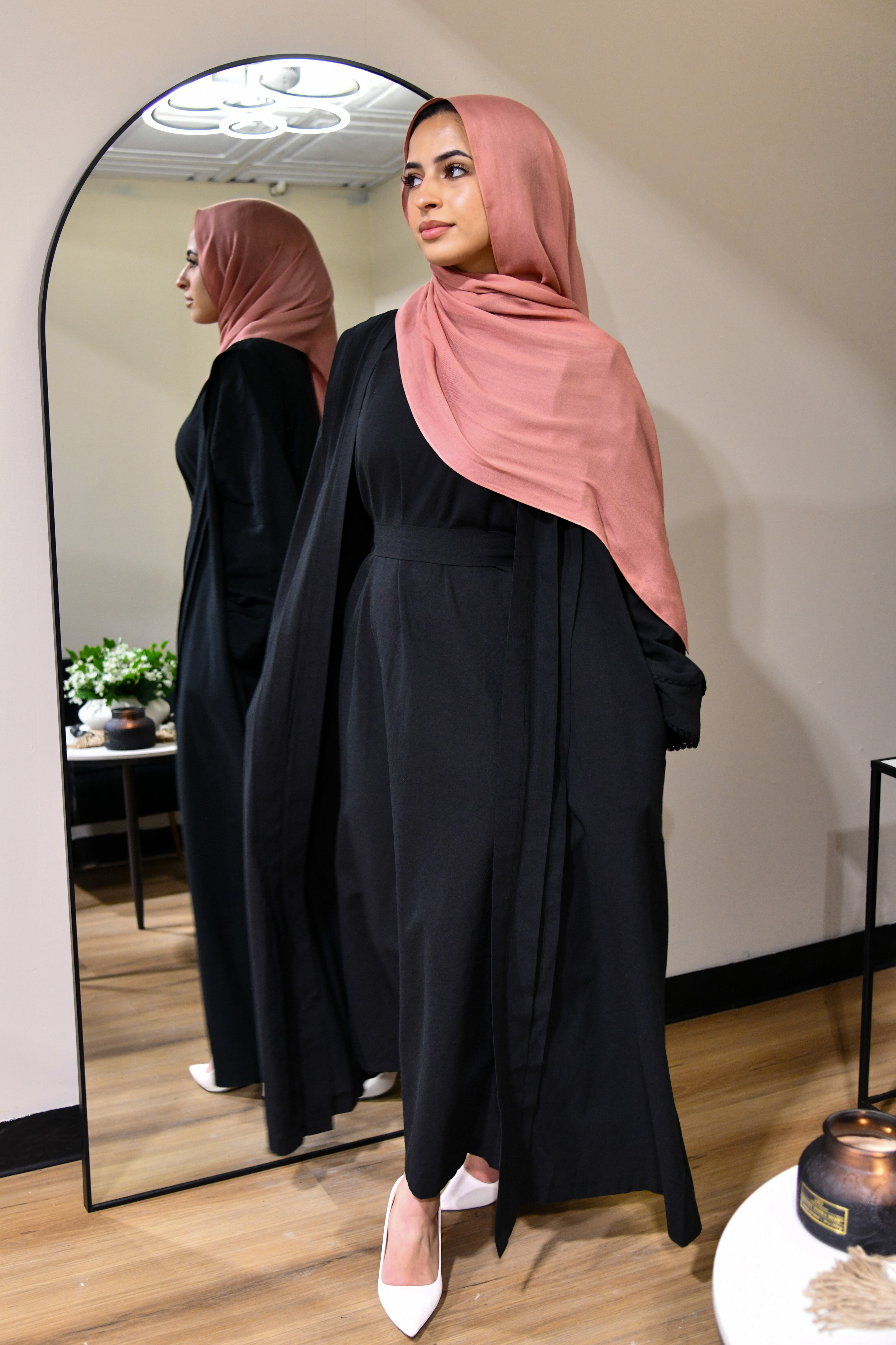 Linen Abaya Set Dress - Black