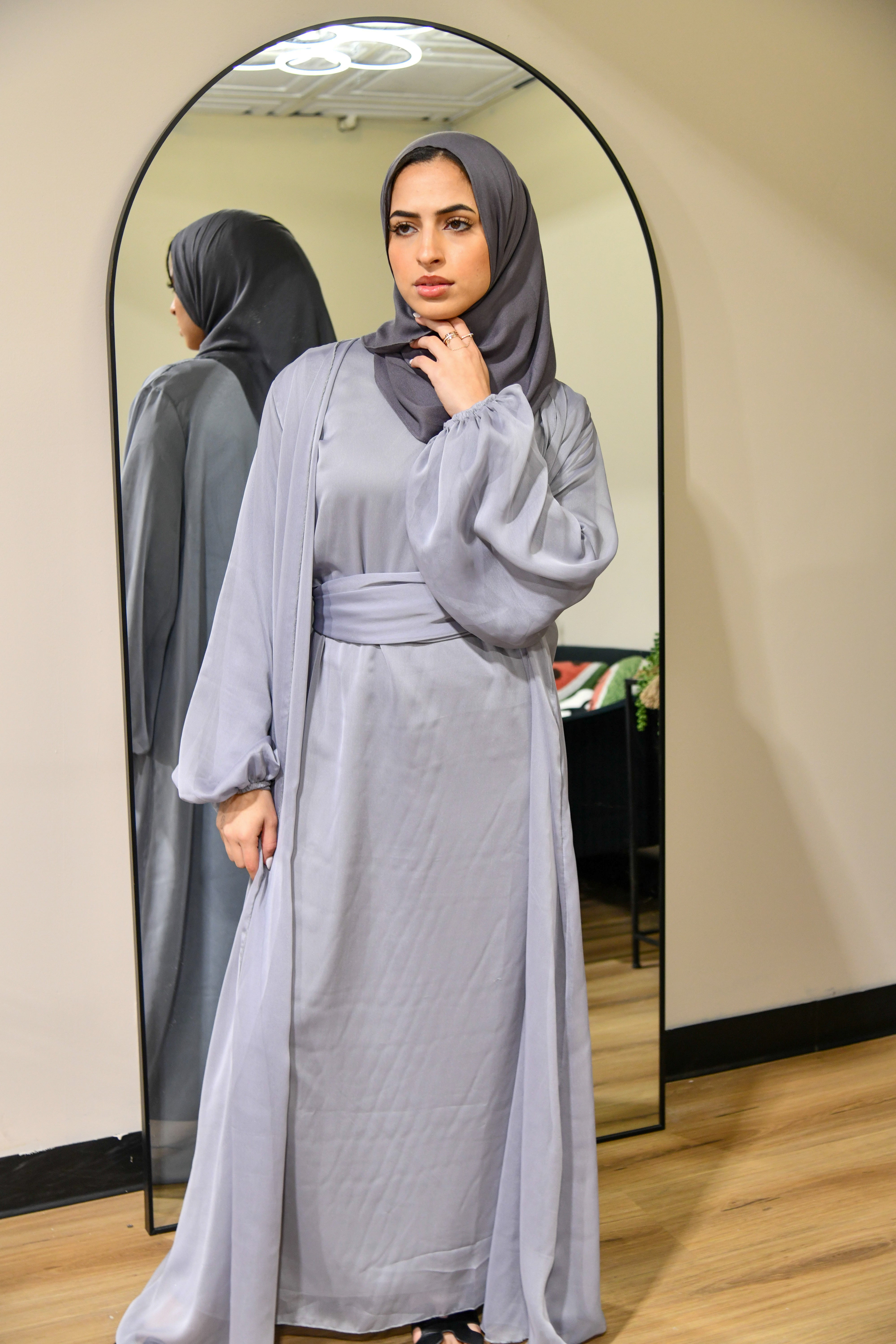 Chiffon Abaya 2 Piece Set - Grey