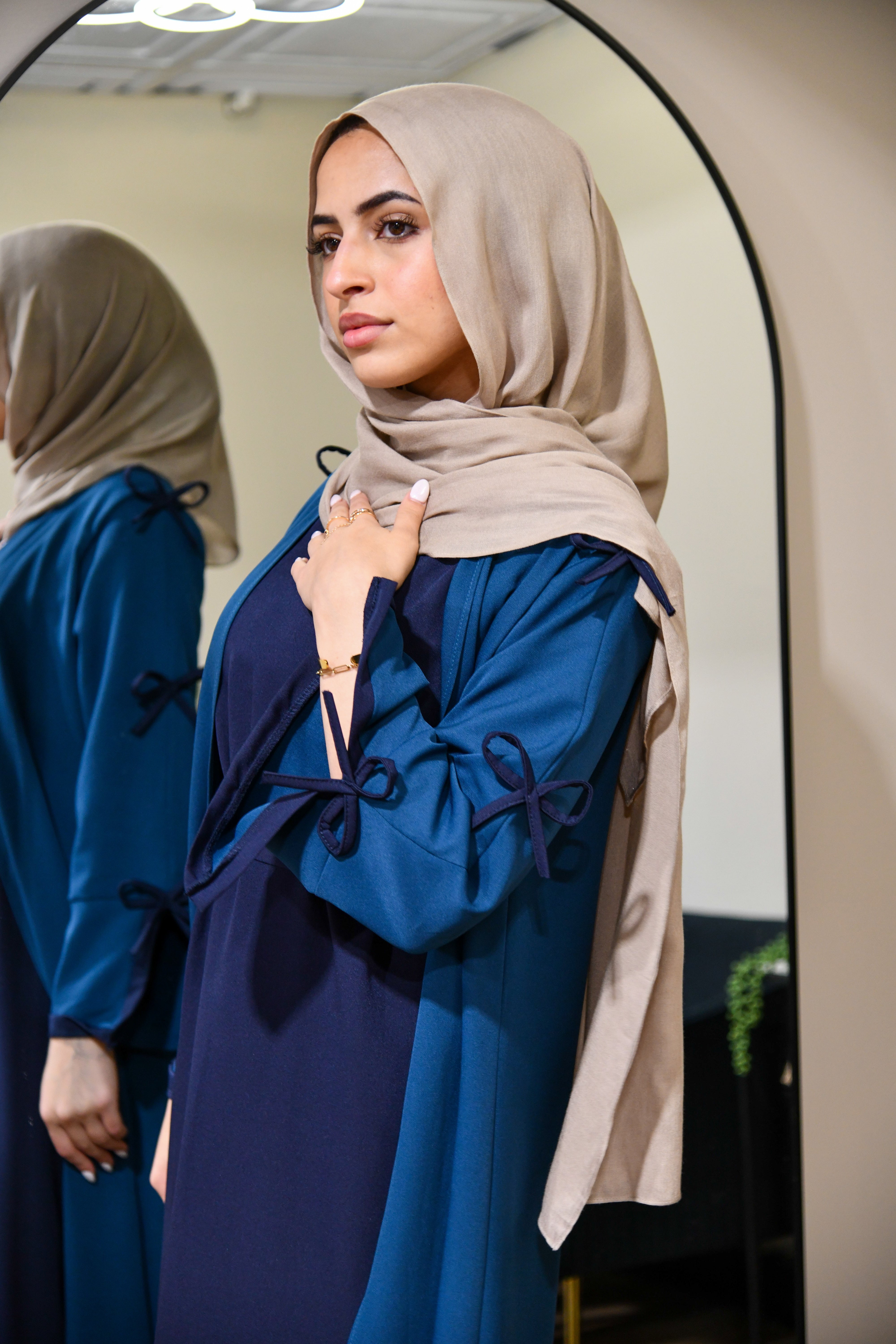 Dual Tone Bow Abaya Set - Marine Blue