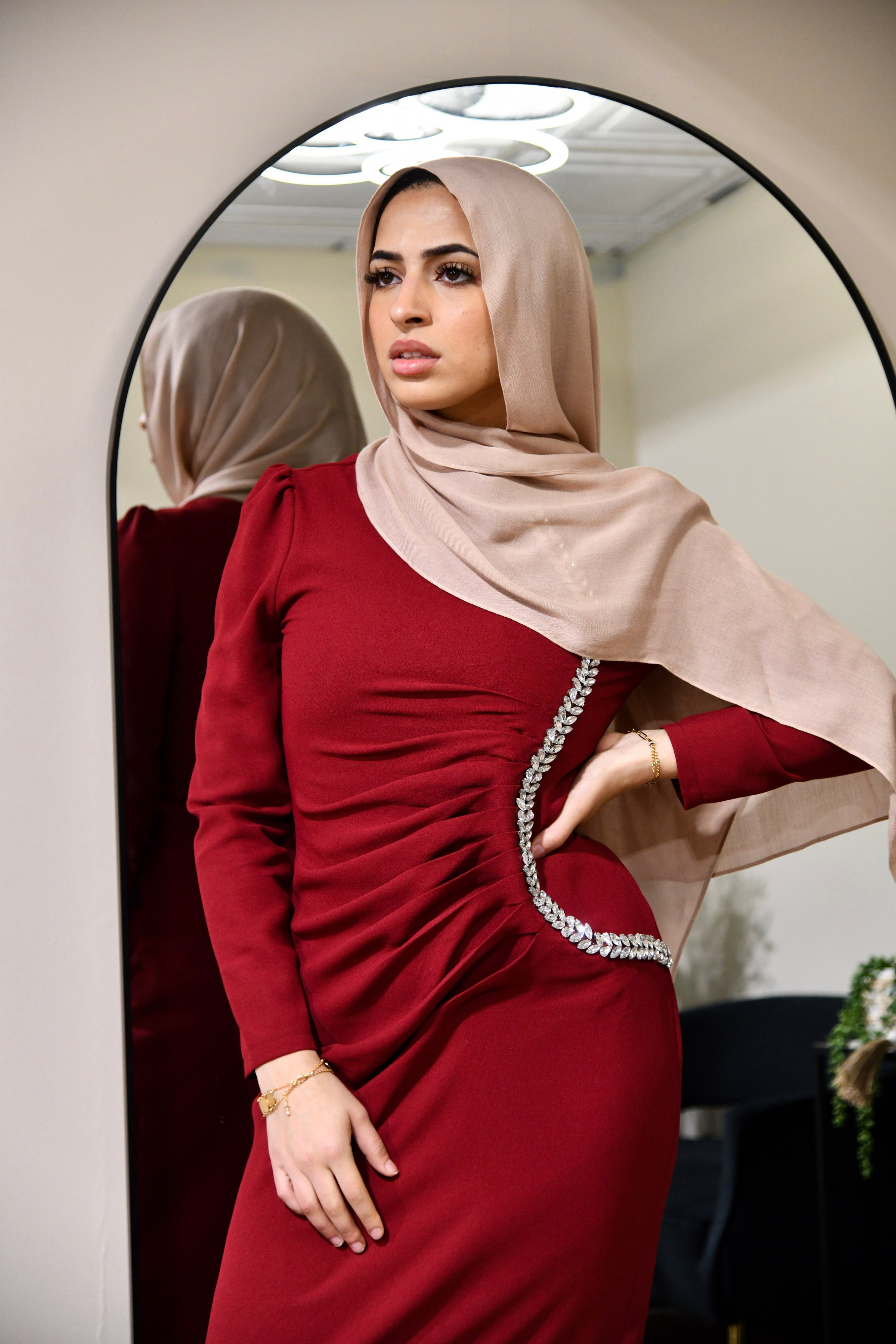 Elegant Crystal Maxi Dress - Maroon