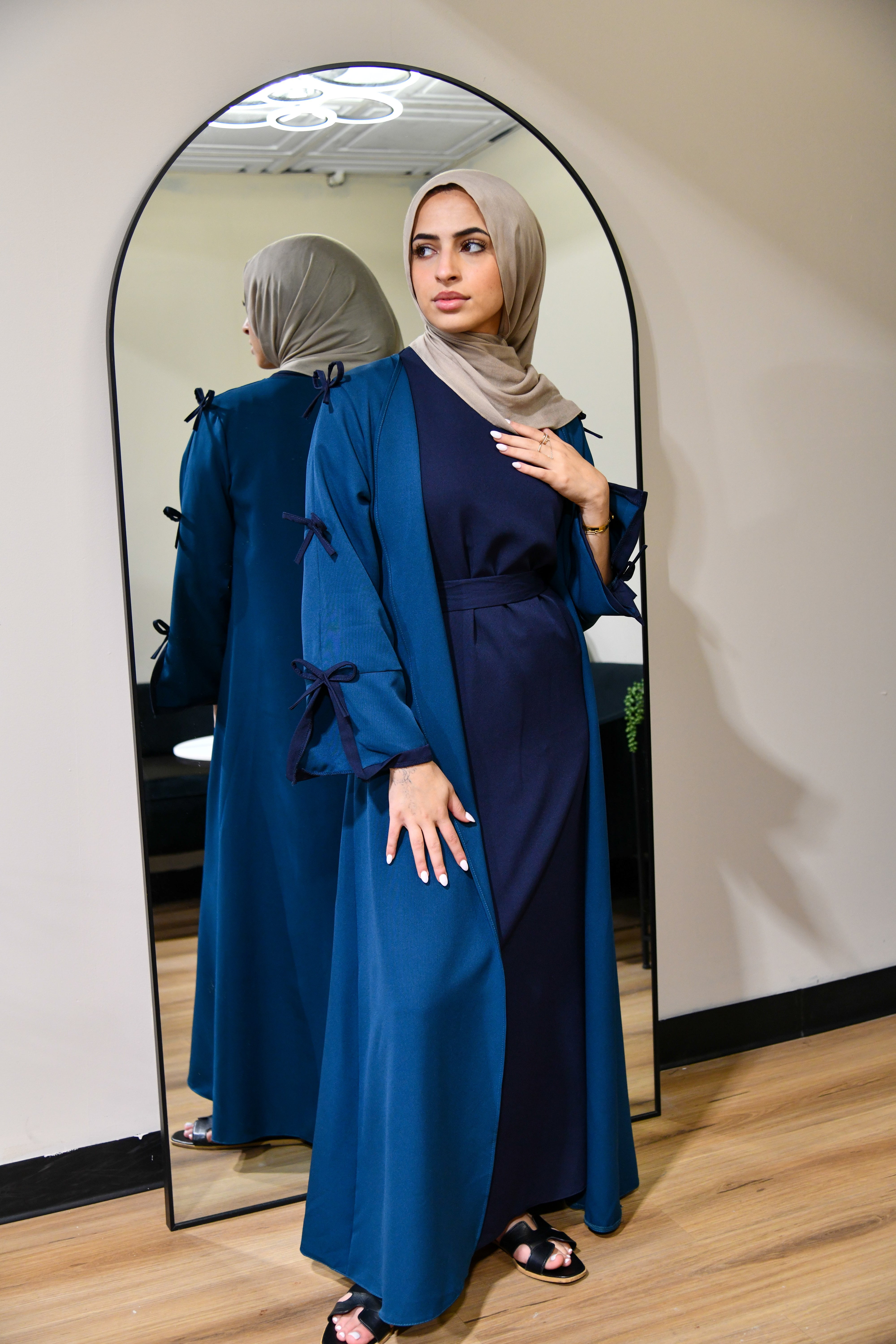 Dual Tone Bow Abaya Set - Marine Blue