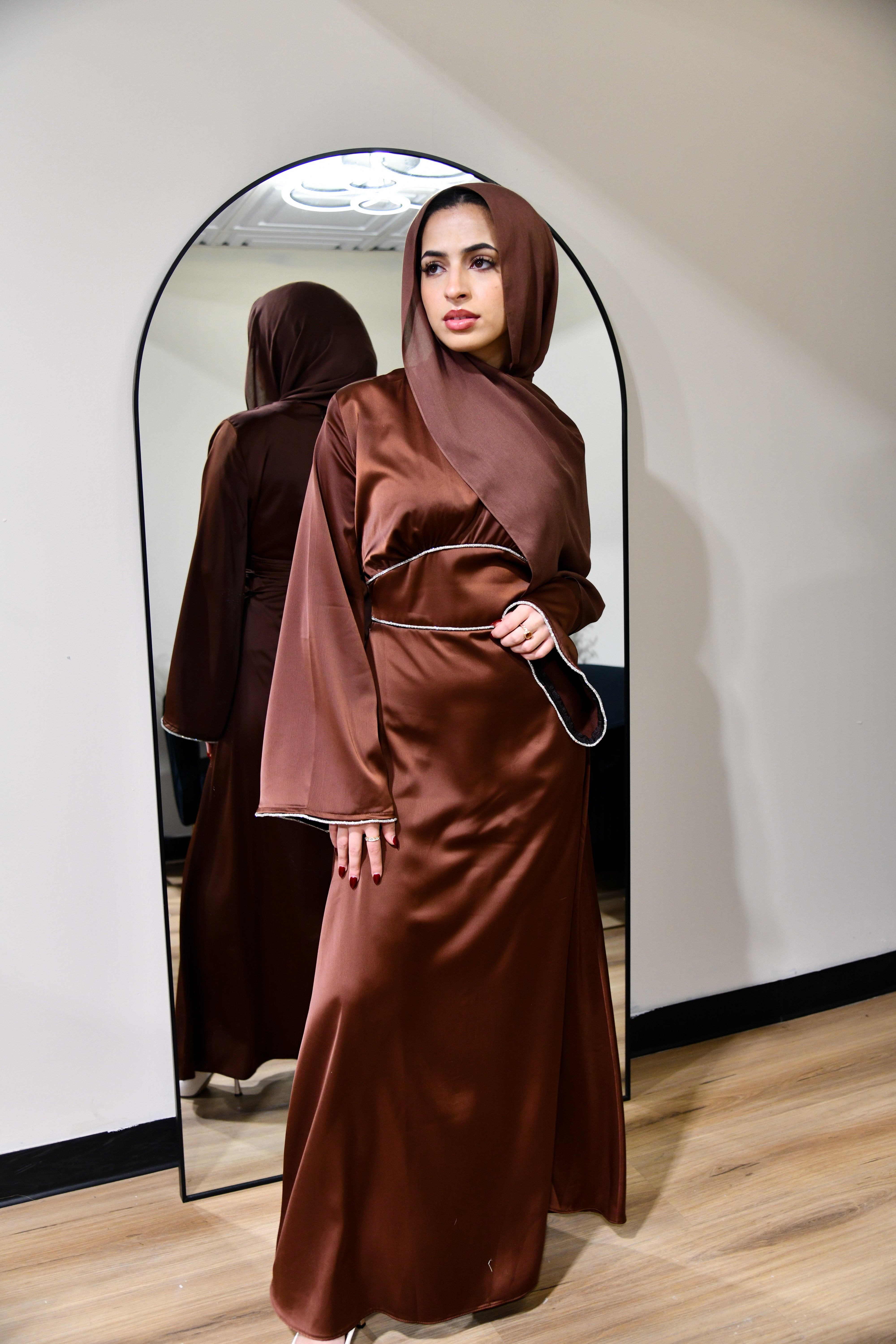 Crystal Satin Maxi Dress - Brown
