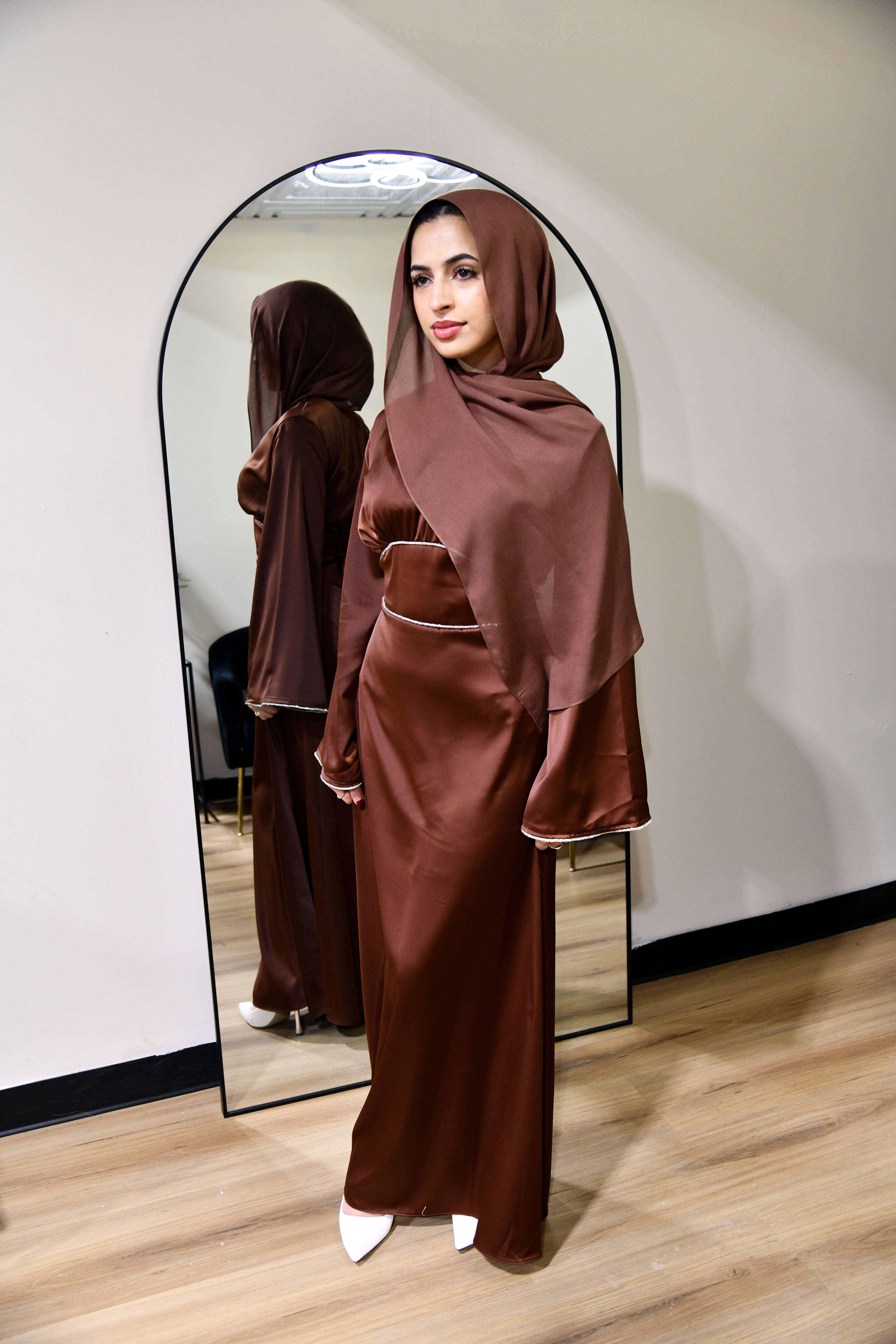 Crystal Satin Maxi Dress - Brown