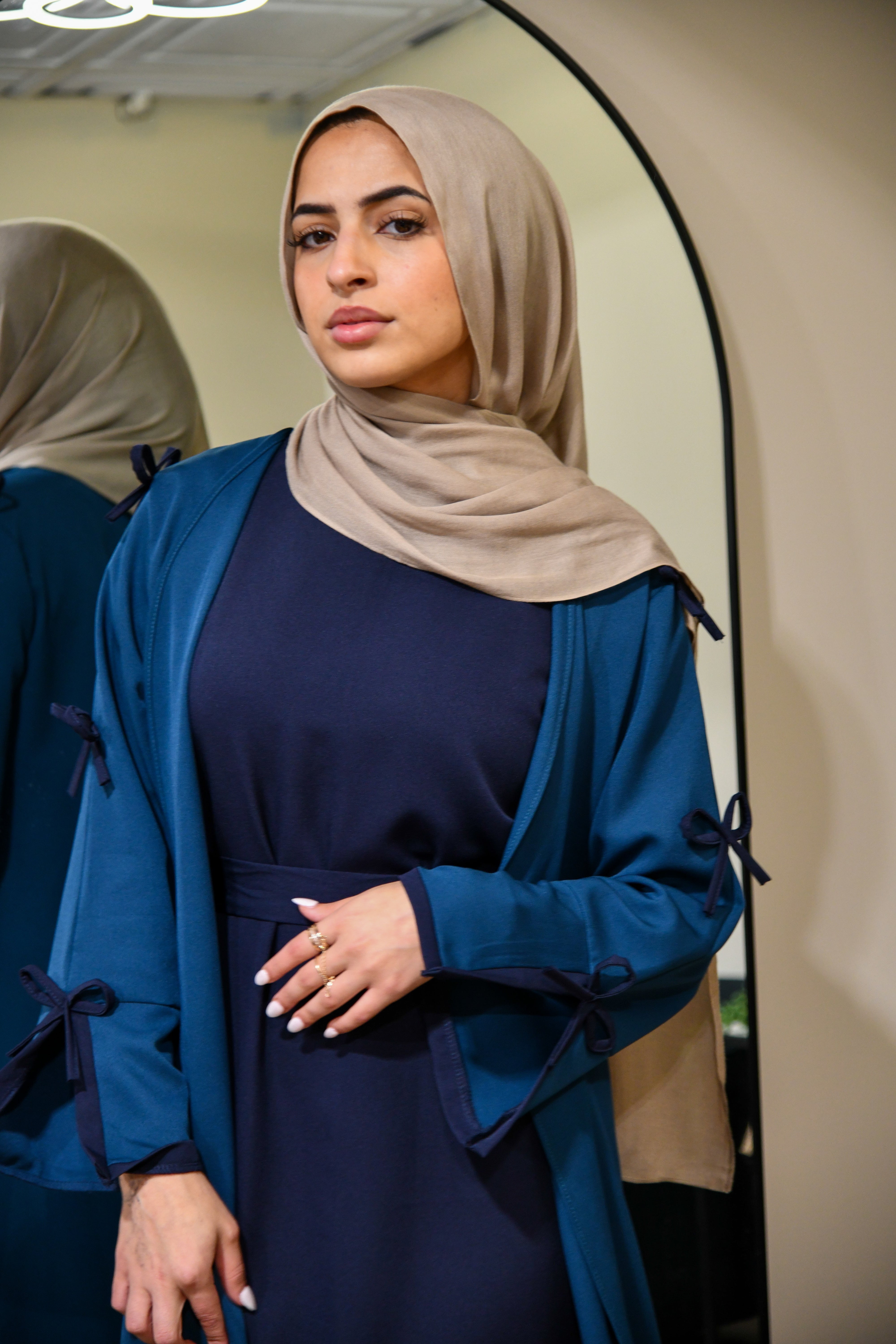 Dual Tone Bow Abaya Set - Marine Blue