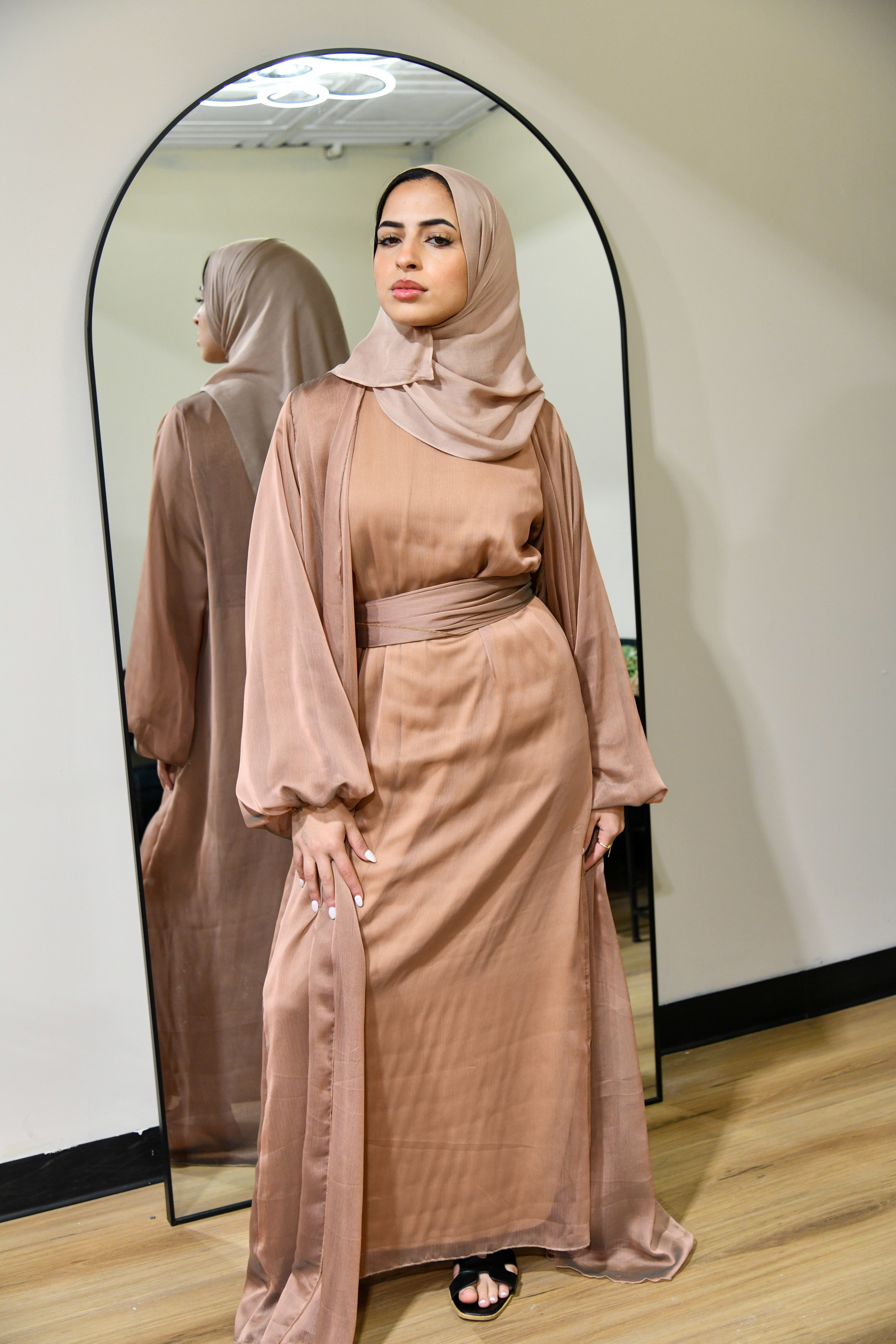 Chiffon Abaya 2 Piece Set - Beige