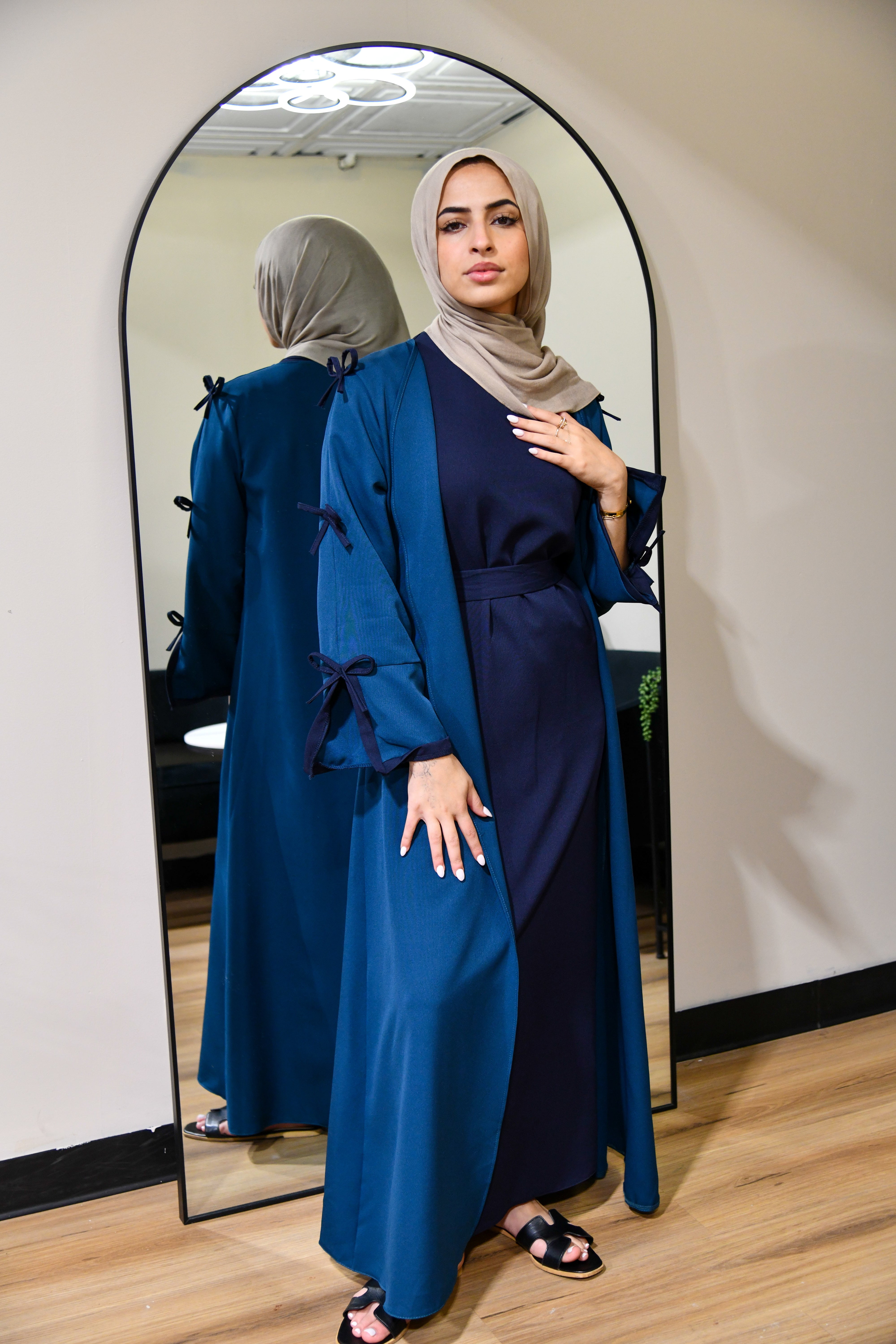Dual Tone Bow Abaya Set - Marine Blue