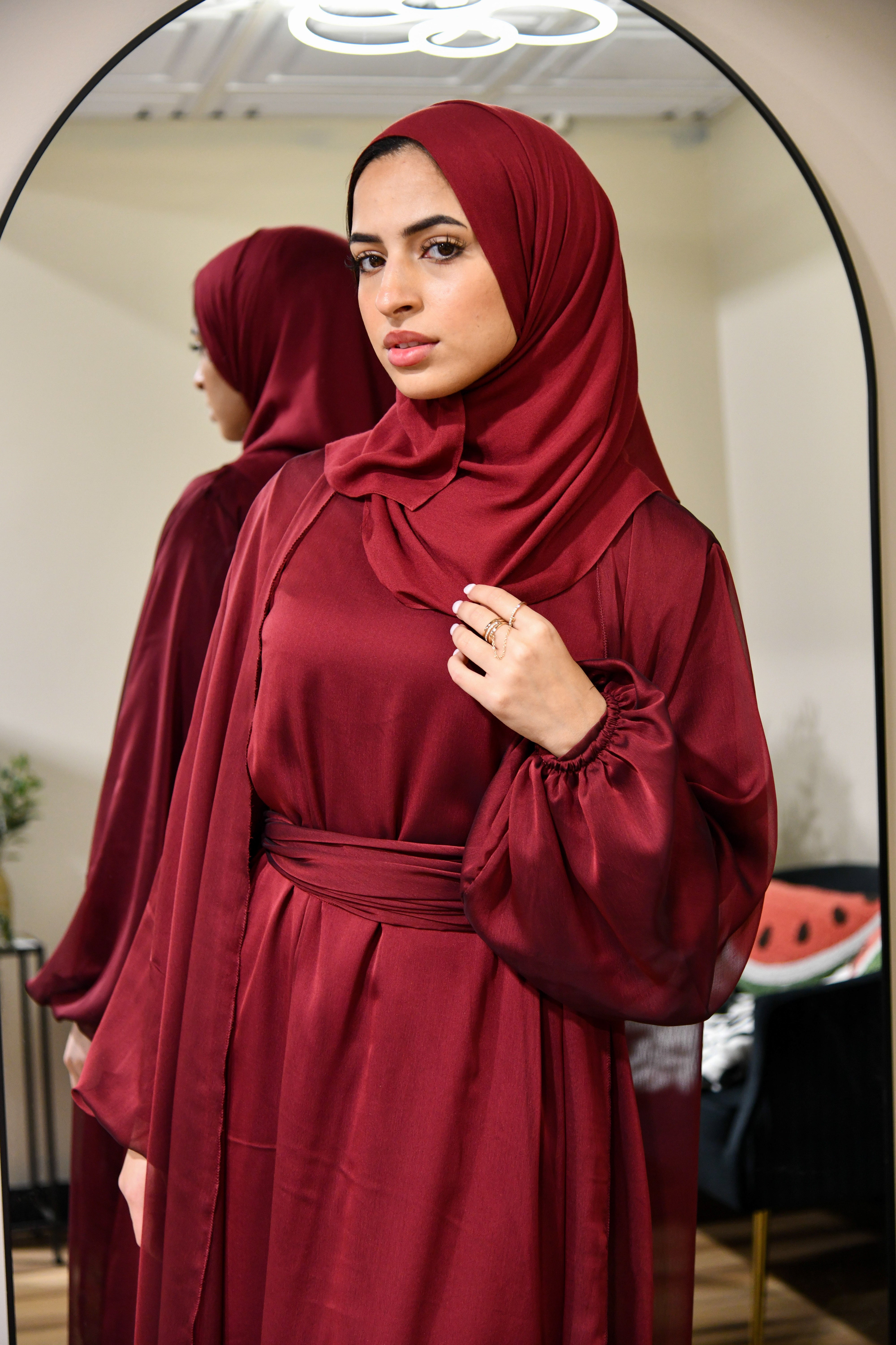 Chiffon Abaya 2 Piece Set - Maroon