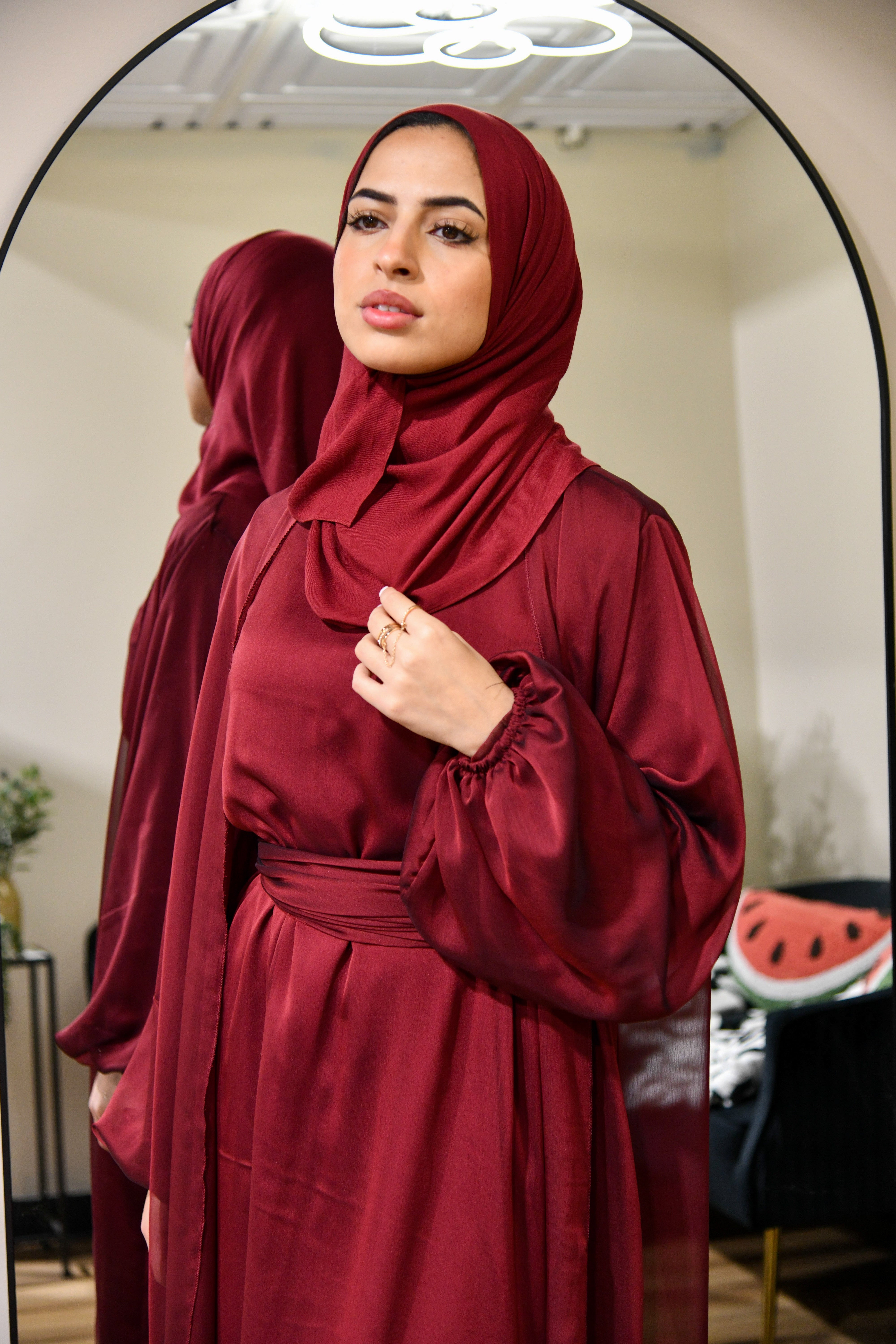 Chiffon Abaya 2 Piece Set - Maroon