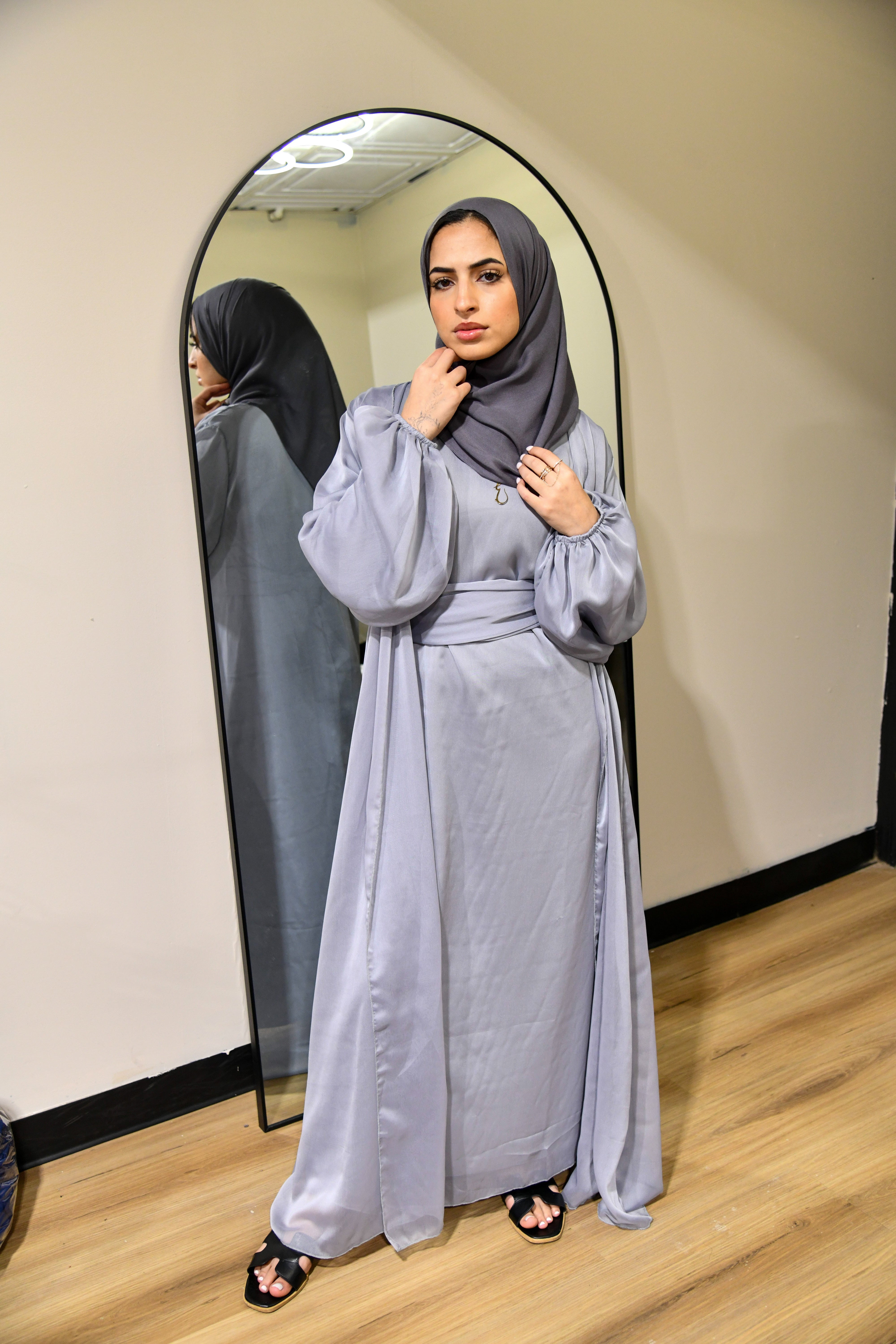 Chiffon Abaya 2 Piece Set - Grey