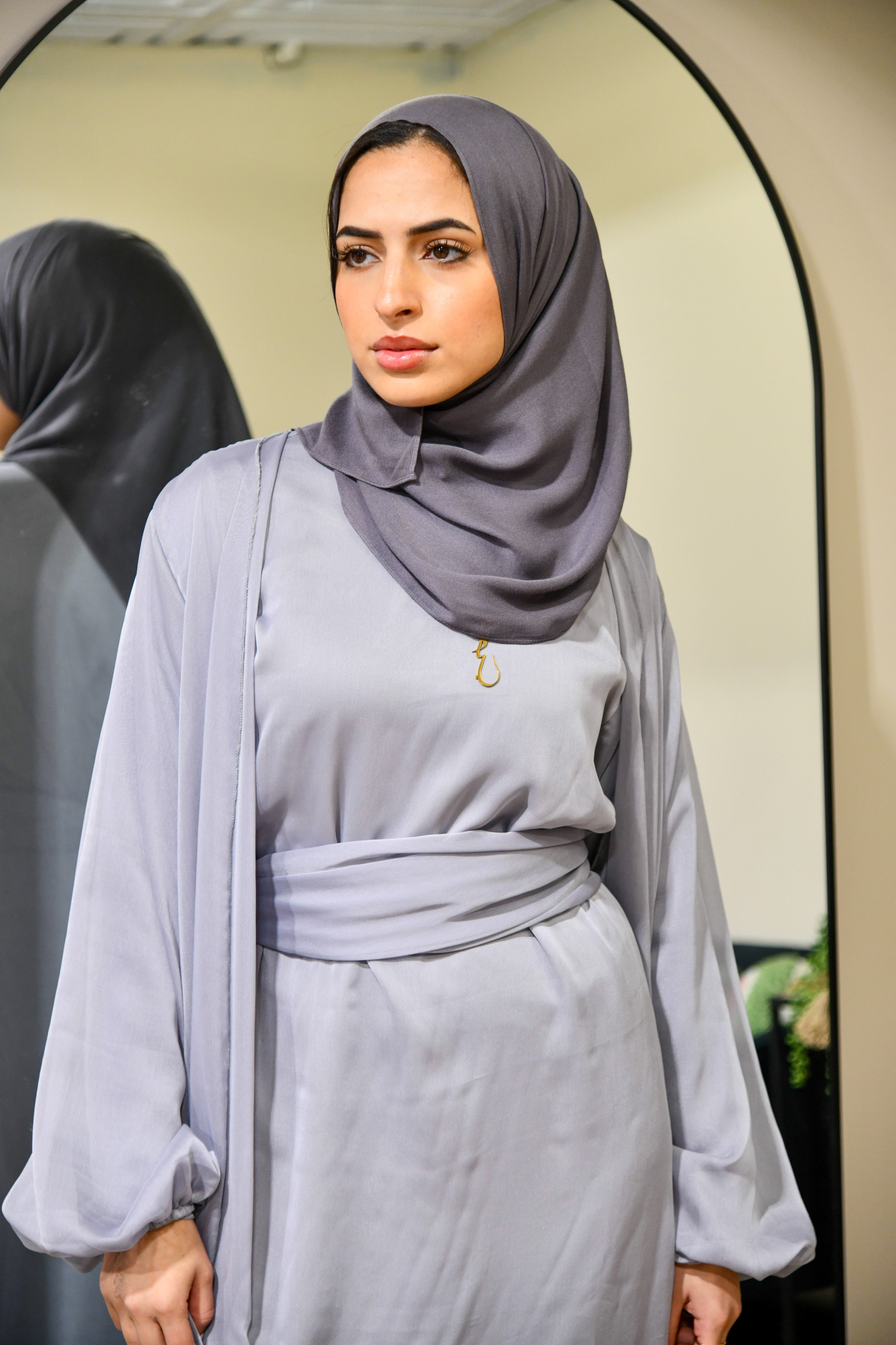 Chiffon Abaya 2 Piece Set - Grey