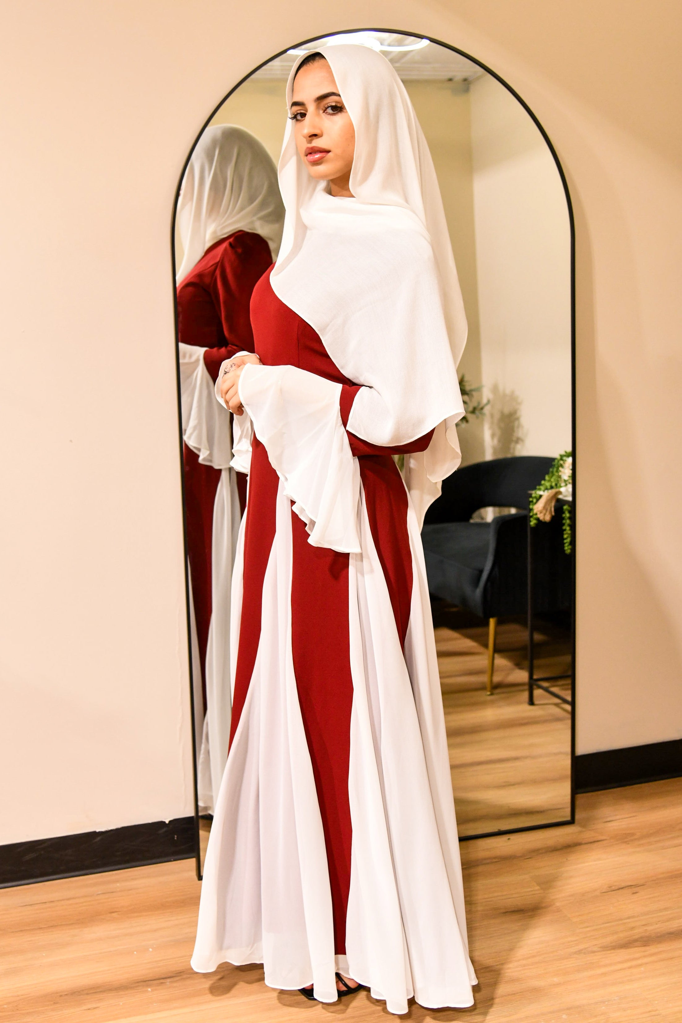 Dual Tone Maxi Dress - Maroon