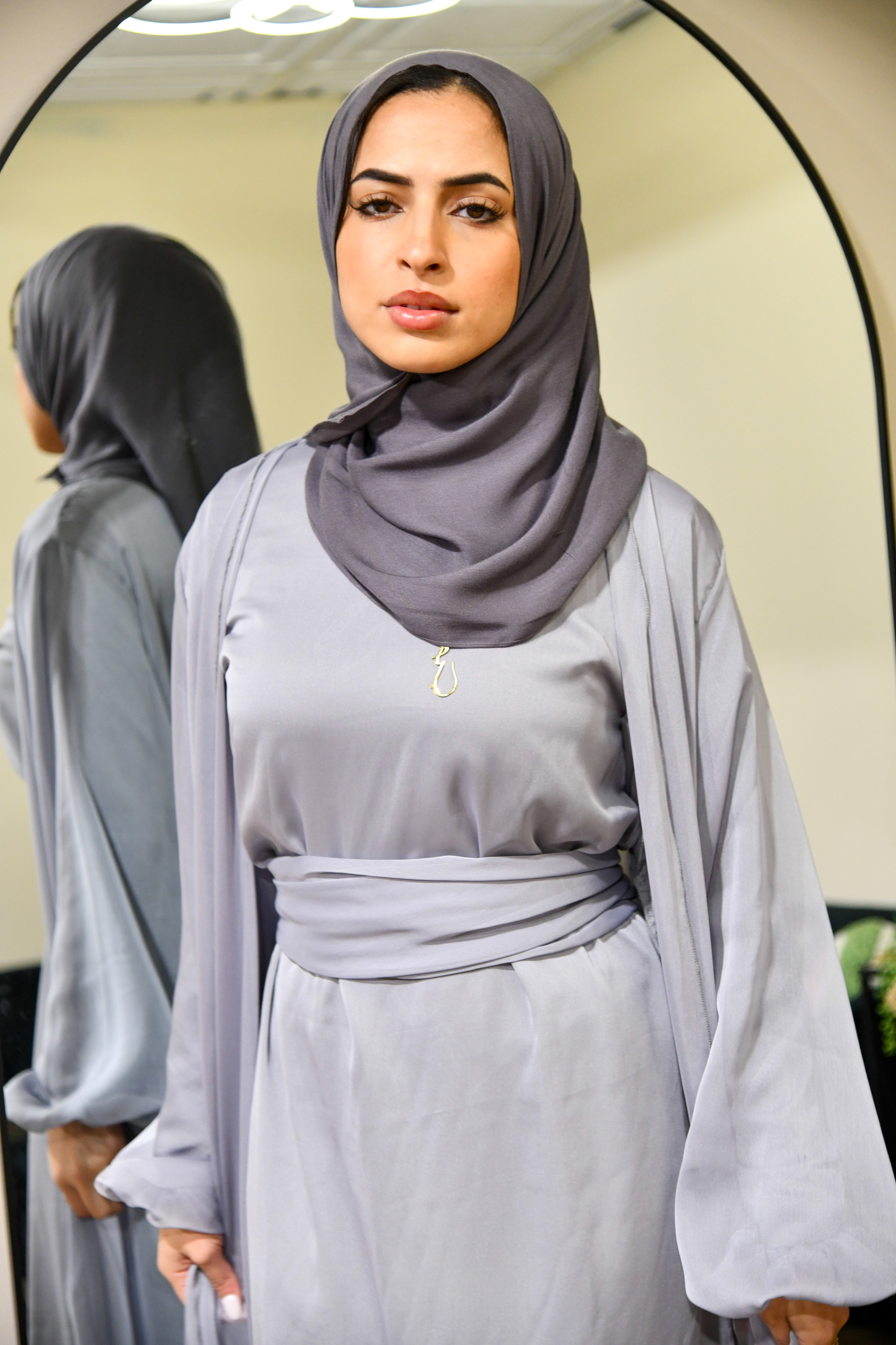 Chiffon Abaya 2 Piece Set - Grey