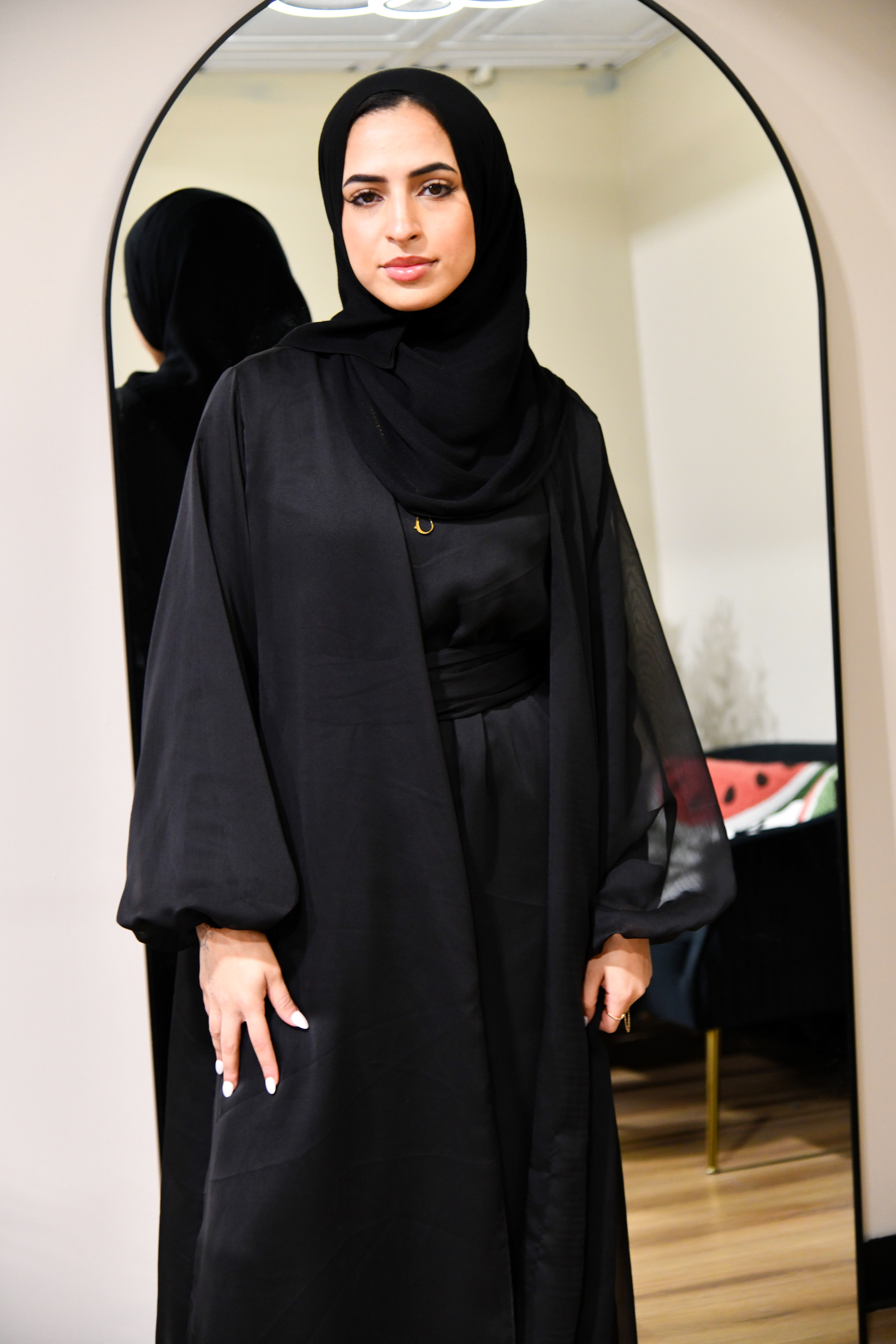 Chiffon Abaya 2 Piece Set - Black