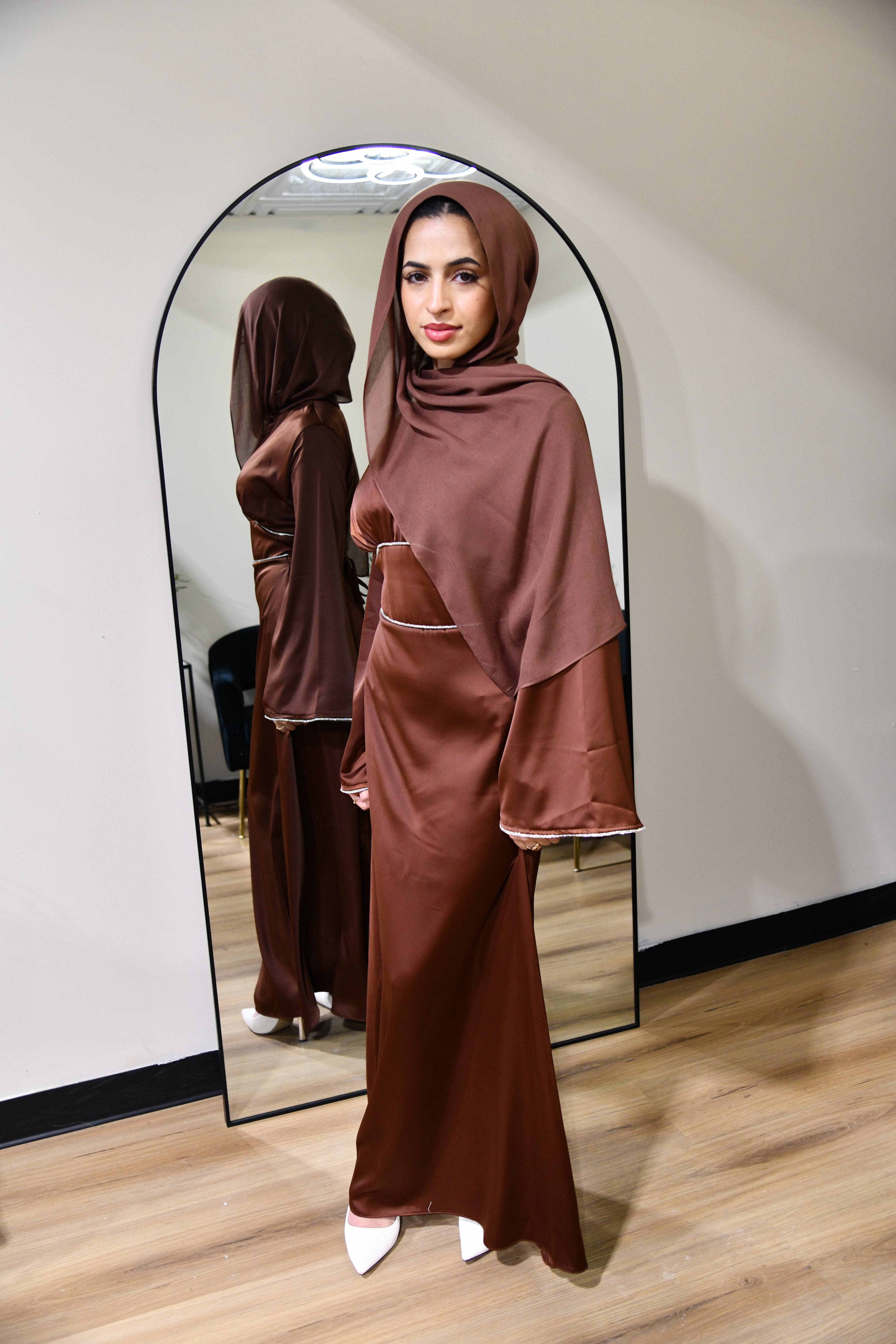 Crystal Satin Maxi Dress - Brown