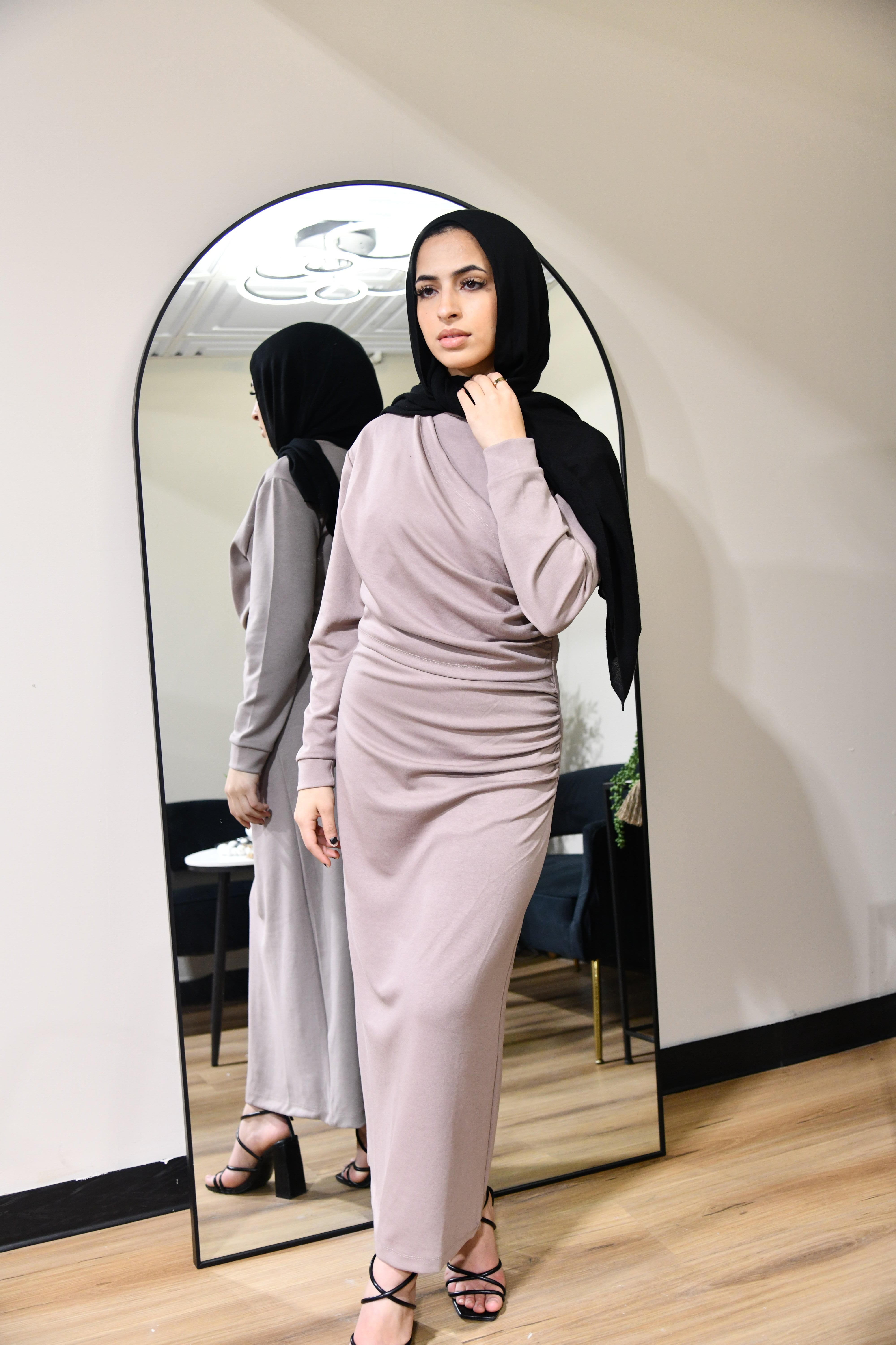 Ruched Soft Cotton Maxi Dress - Soft Taupe