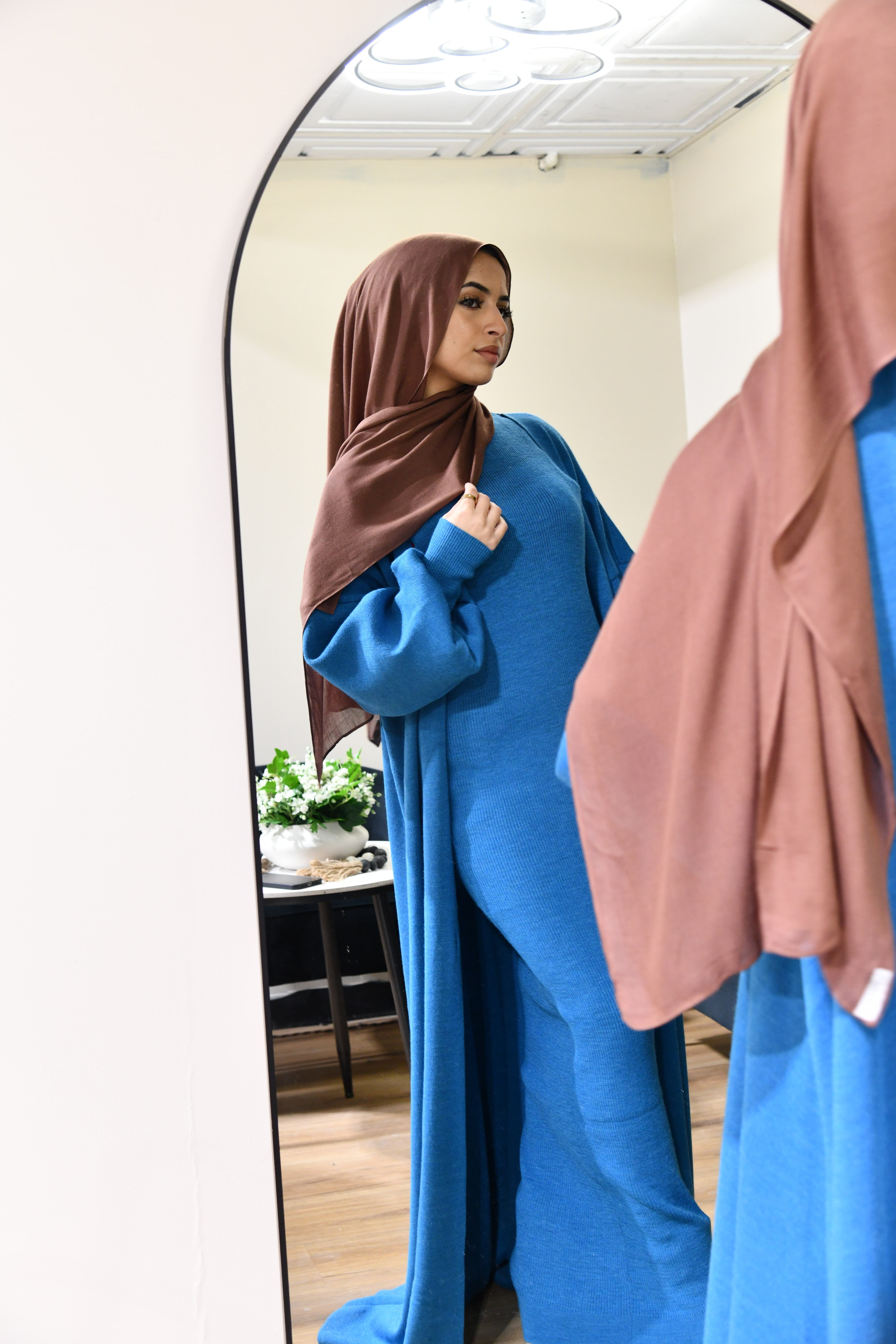 Knitted Abaya 2 Piece Set - Blue