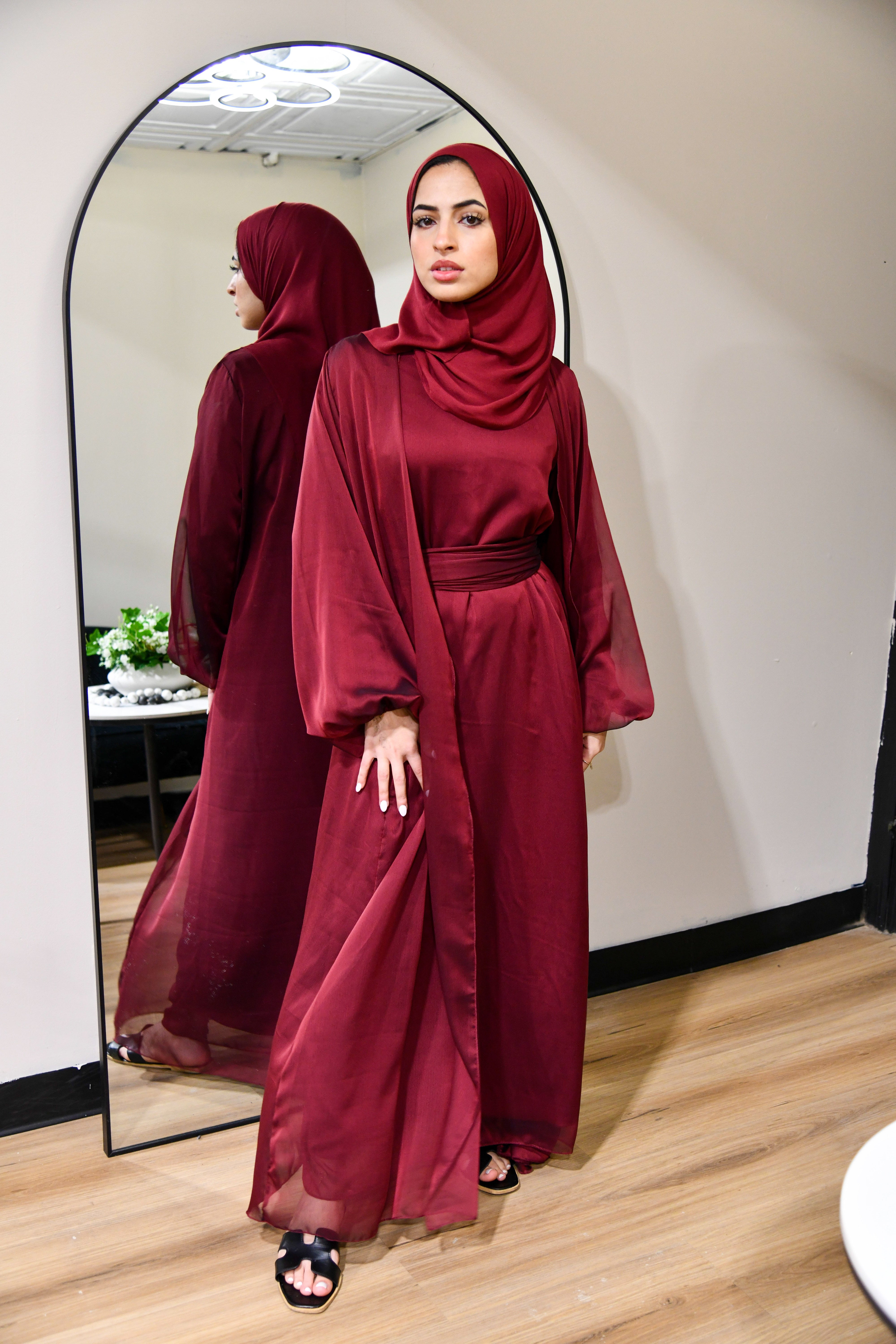 Chiffon Abaya 2 Piece Set - Maroon