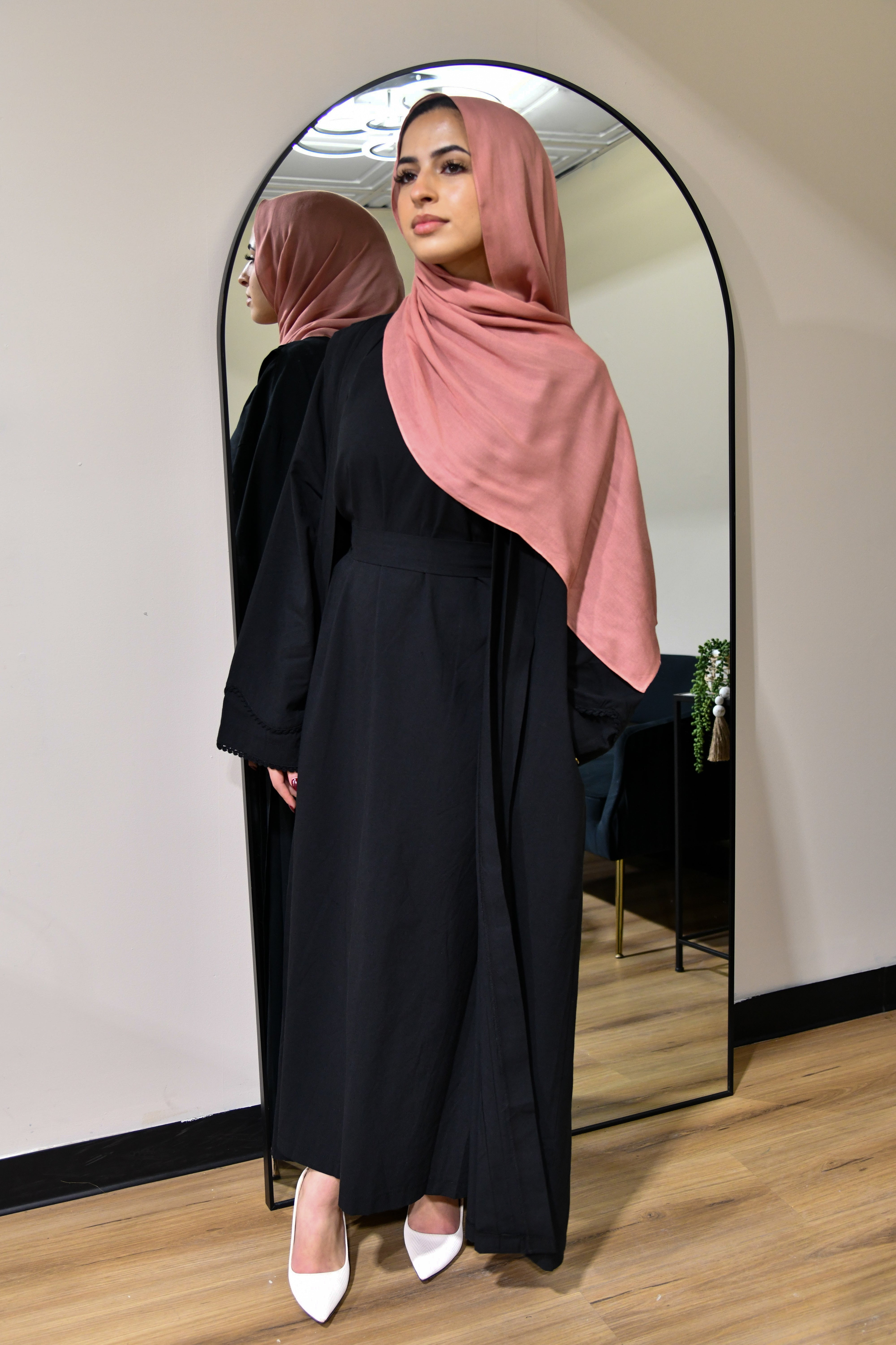 Linen Abaya Set Dress - Black