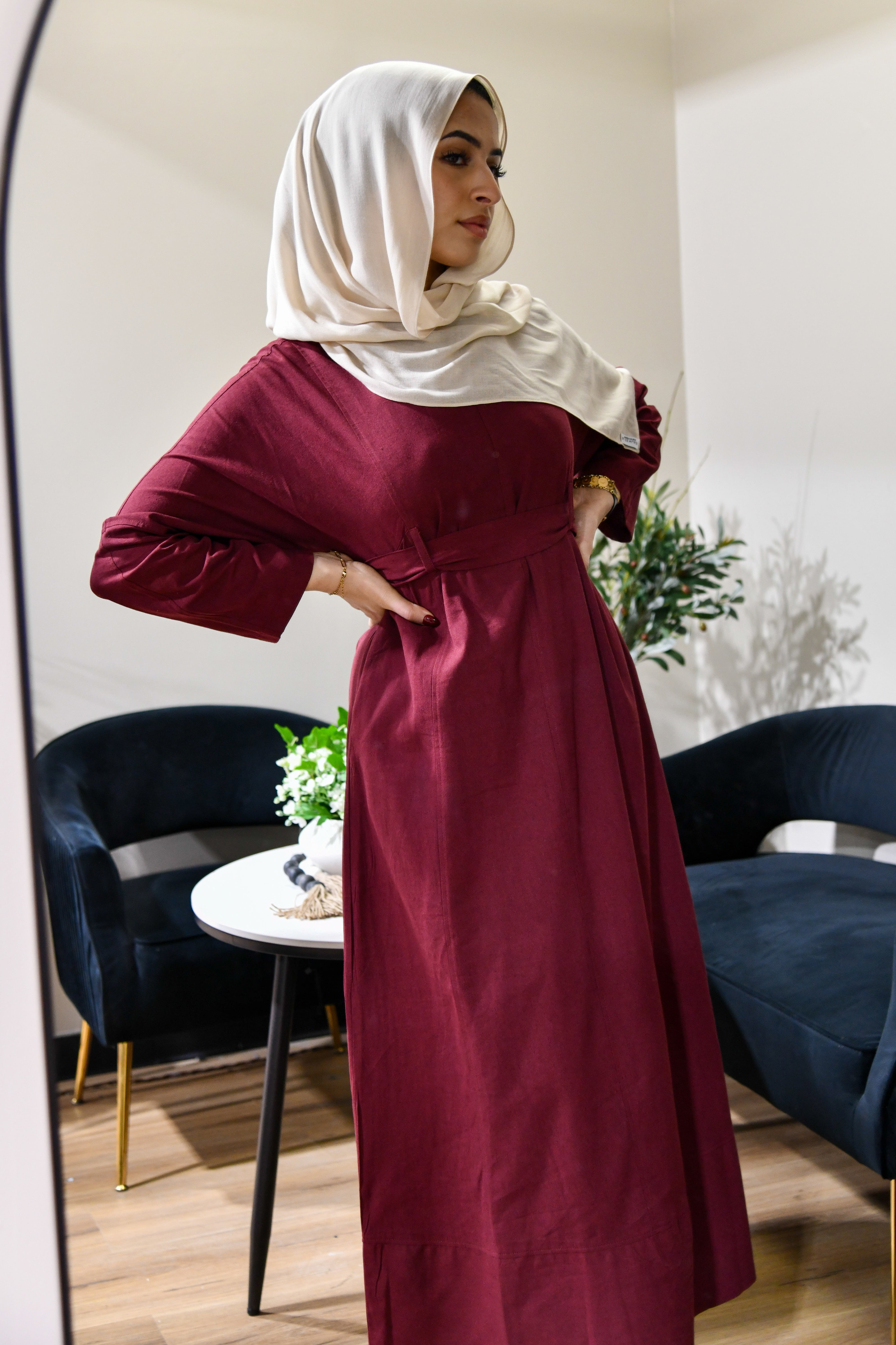 Linen Maxi Dress - Maroon