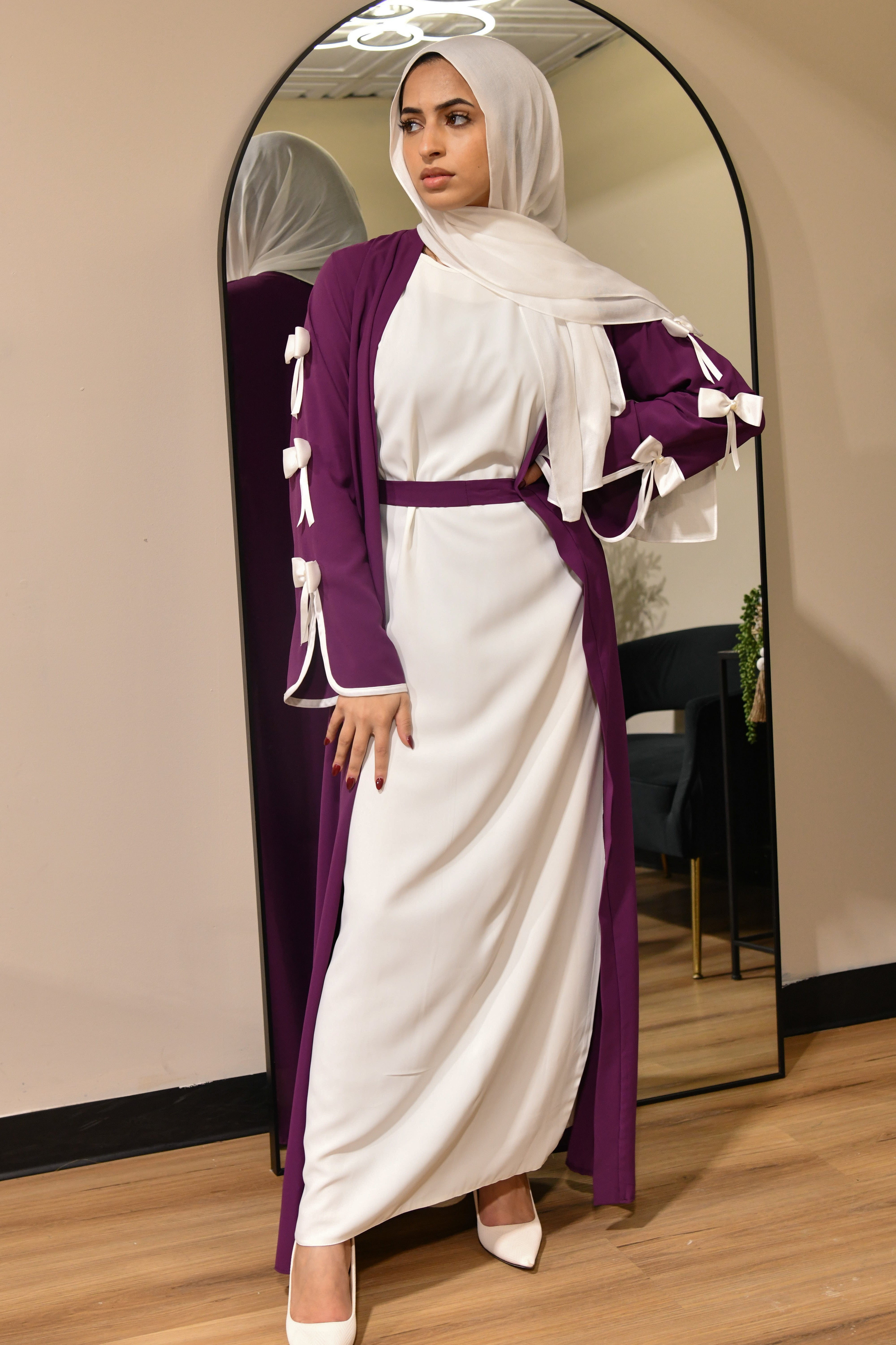 Bow Abaya Set - Plum