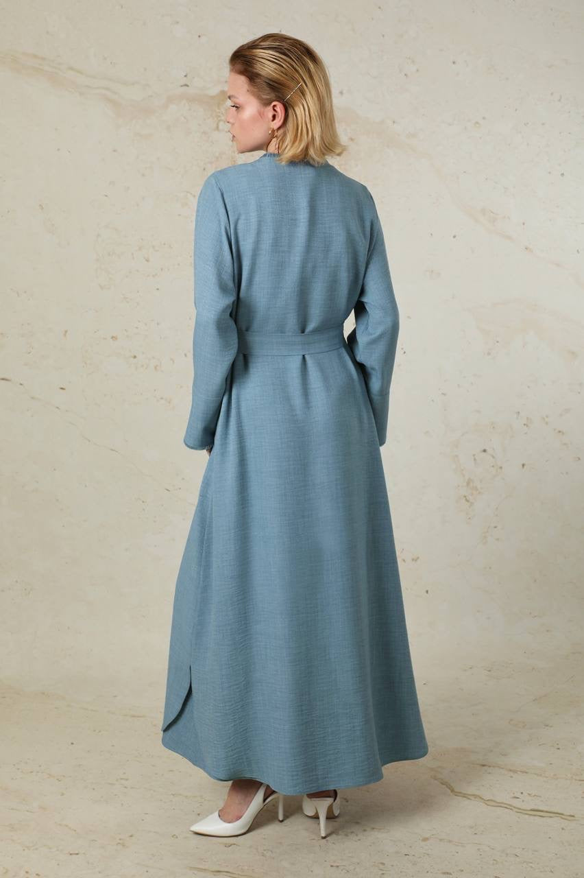 Linen 2 Piece Abaya Set - Acid Blue