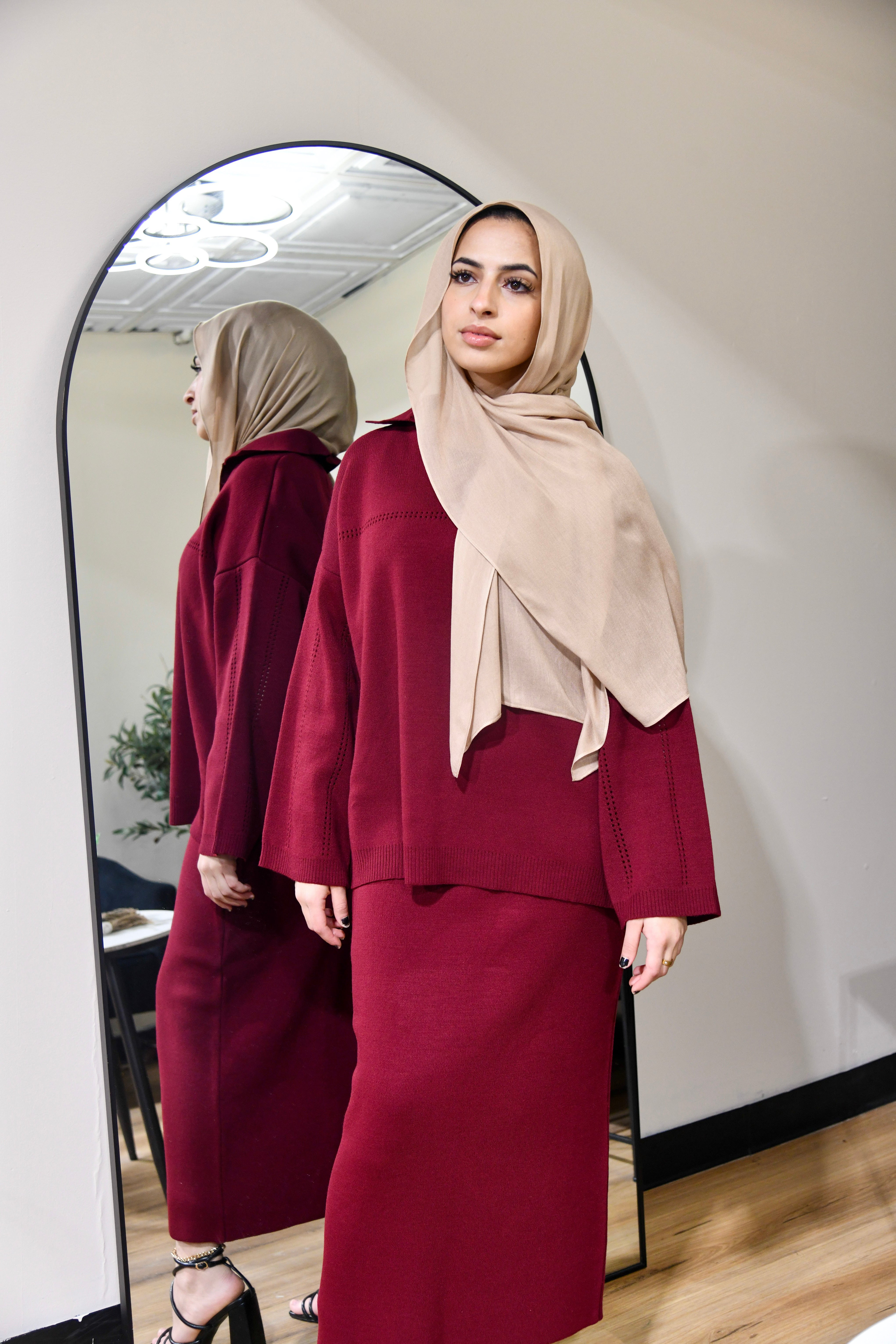 Fleece 2 Piece Skirt Set - Maroon