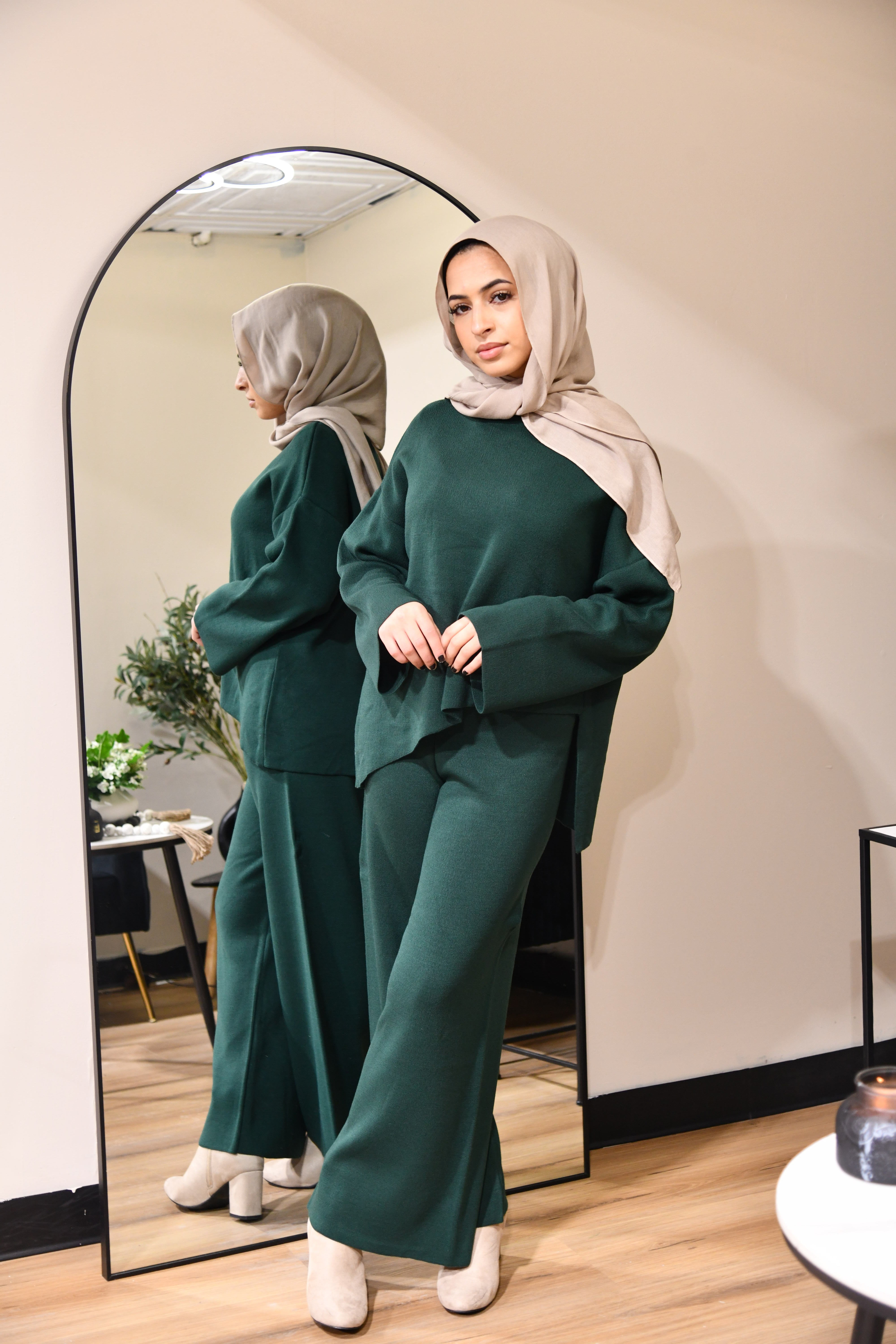 Fleece 2 Piece Knit Set - Emerald Green