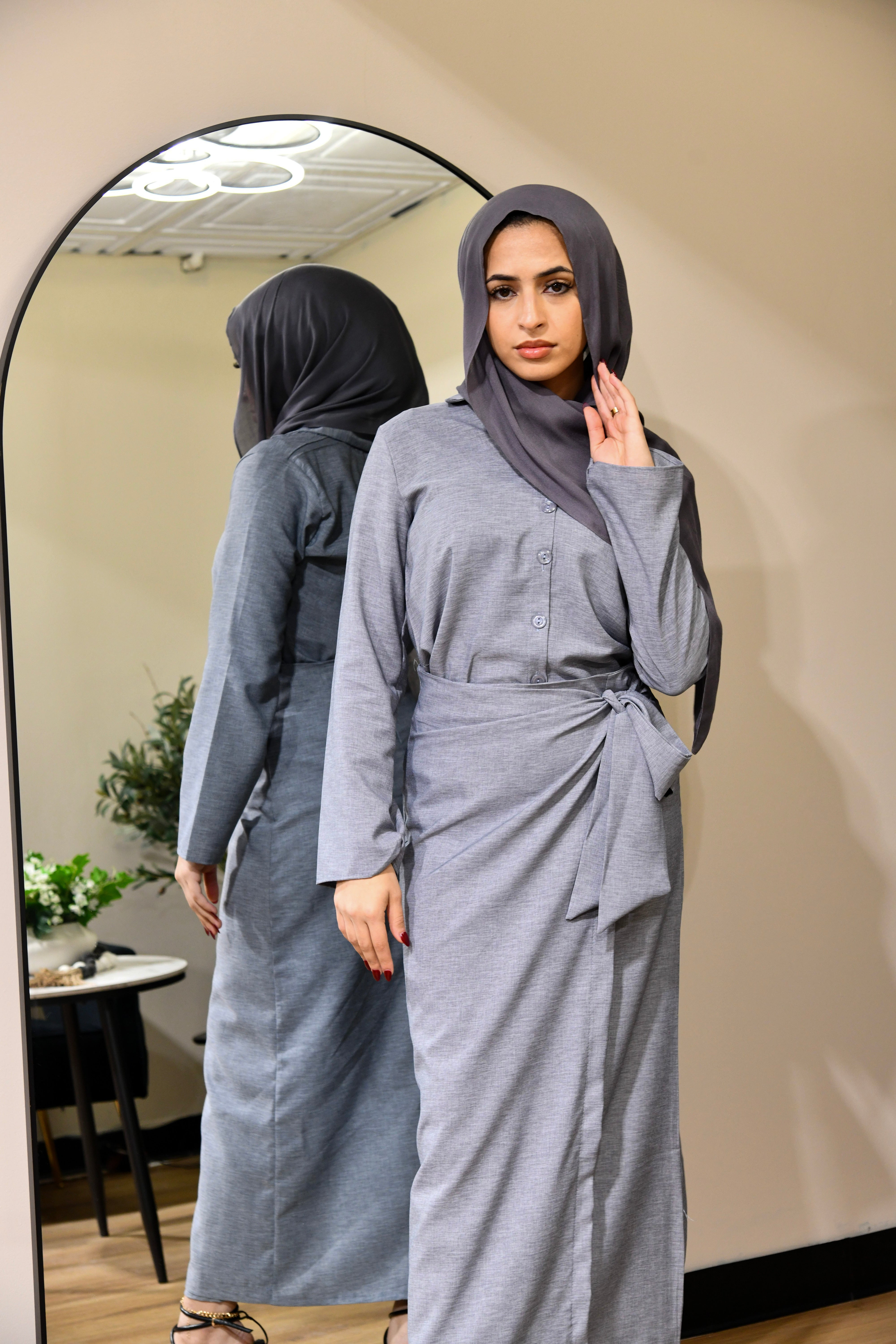 Linen Skirt Dress 2 Piece Set - Grey