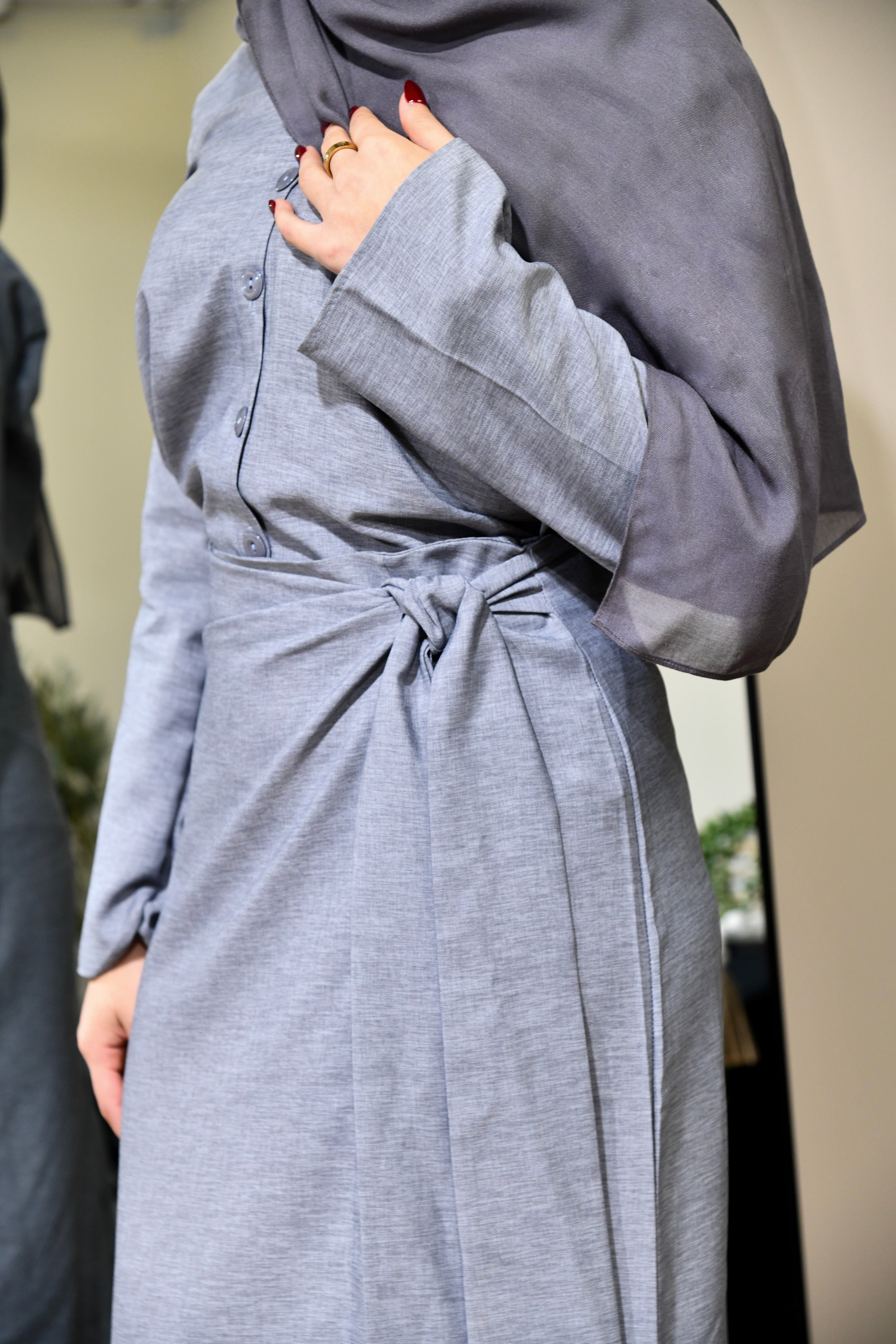 Linen Skirt Dress 2 Piece Set - Grey