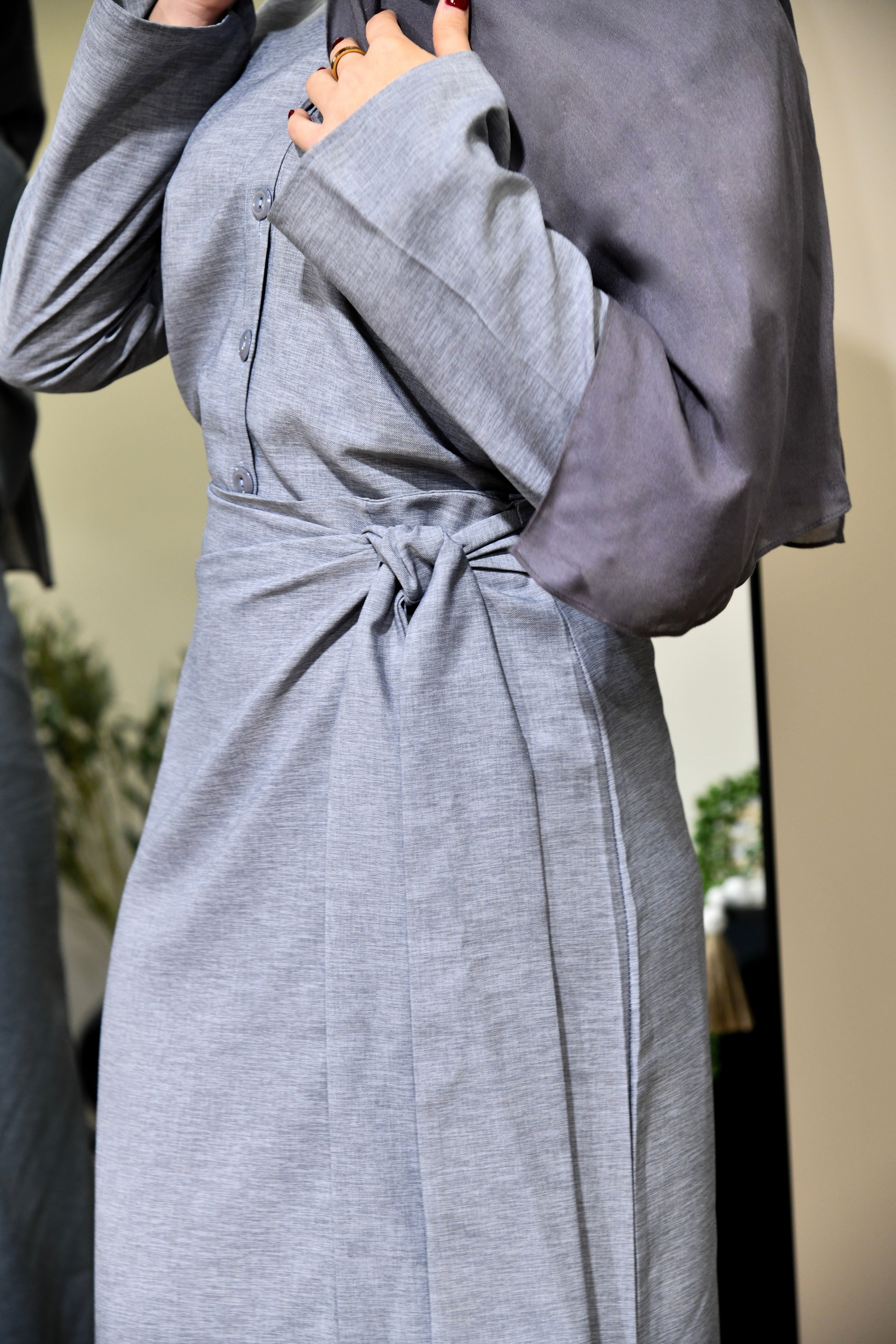 Linen Skirt Dress 2 Piece Set - Grey