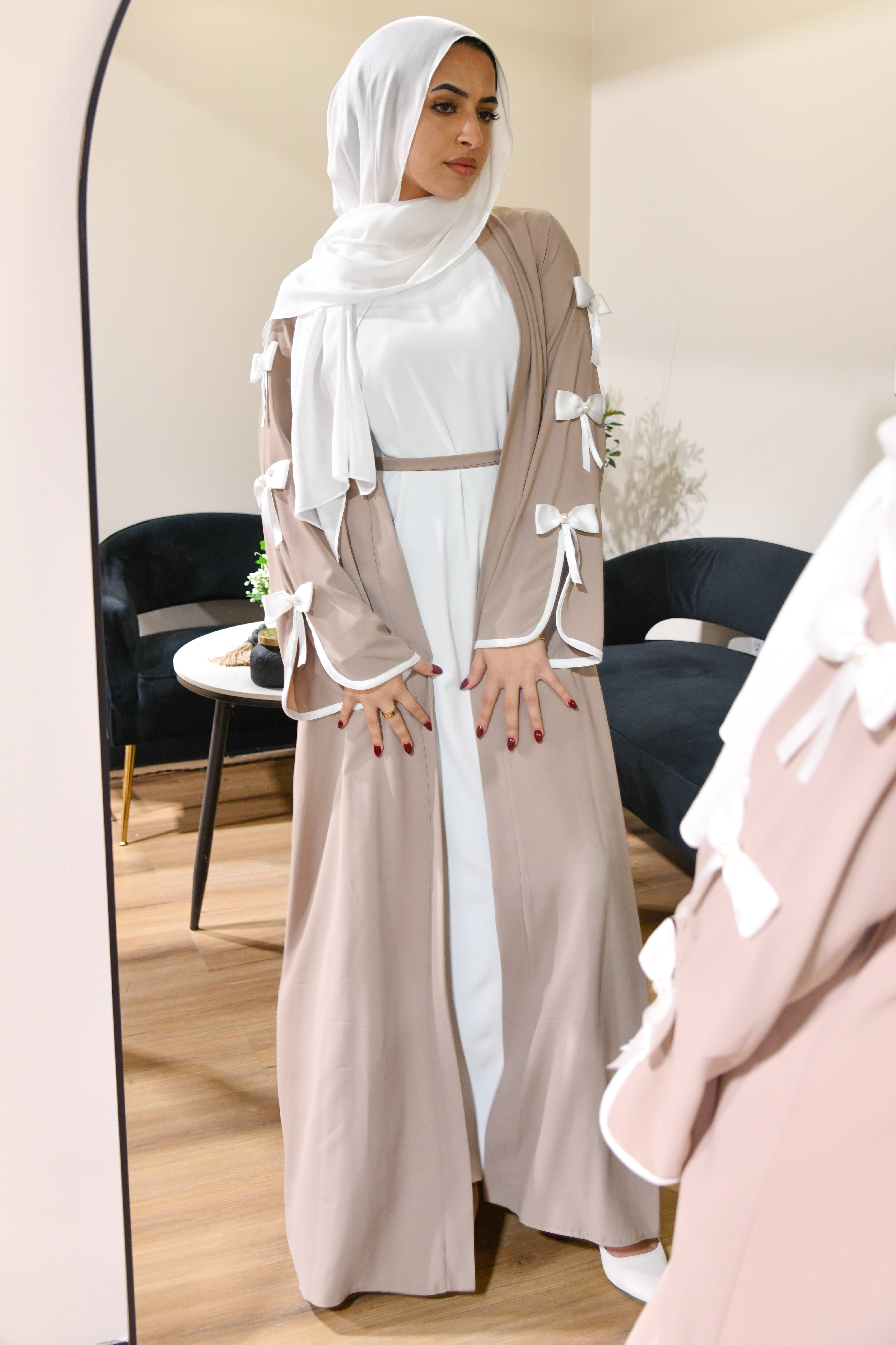 Bow Abaya Set - Beige