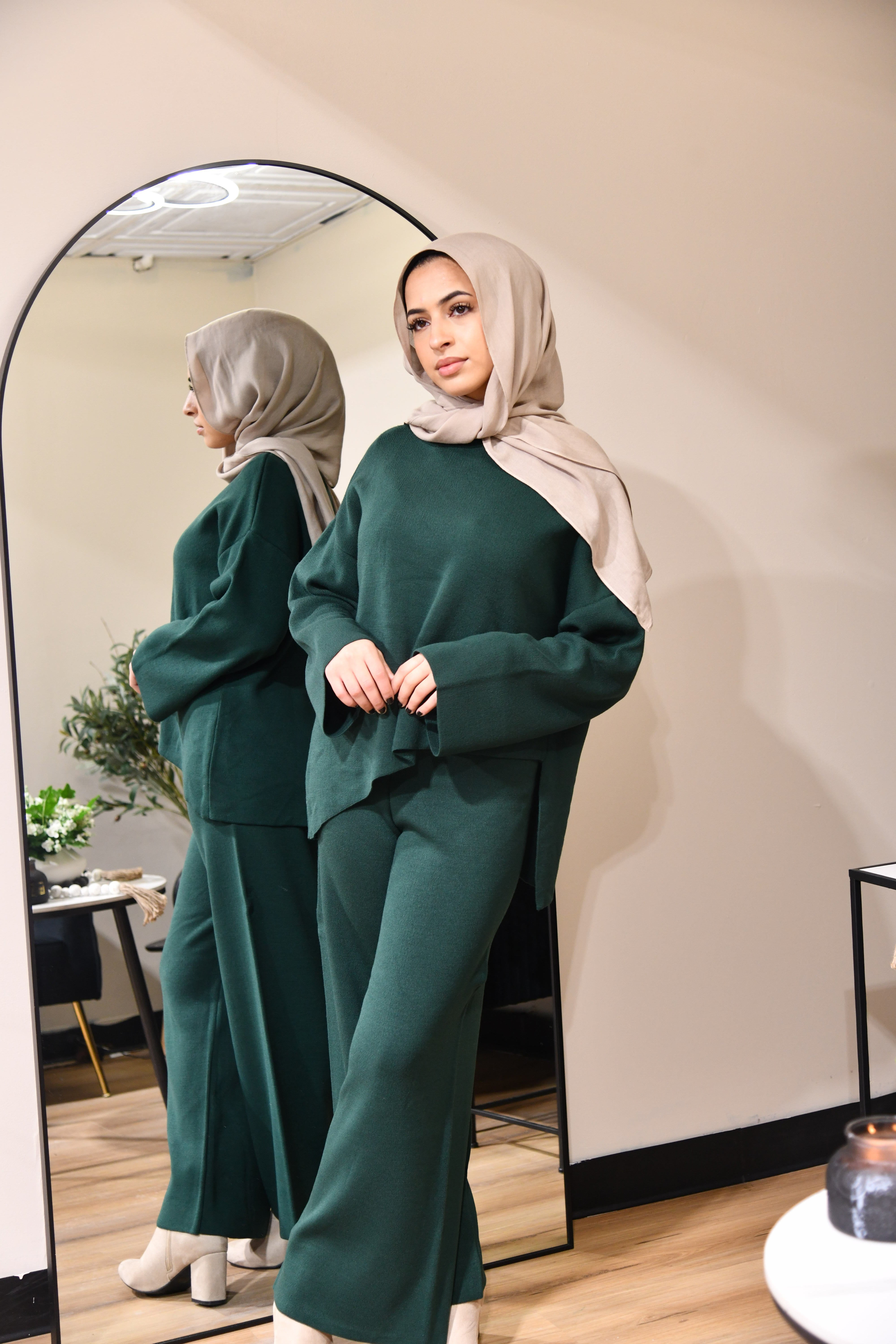 Fleece 2 Piece Knit Set - Emerald Green