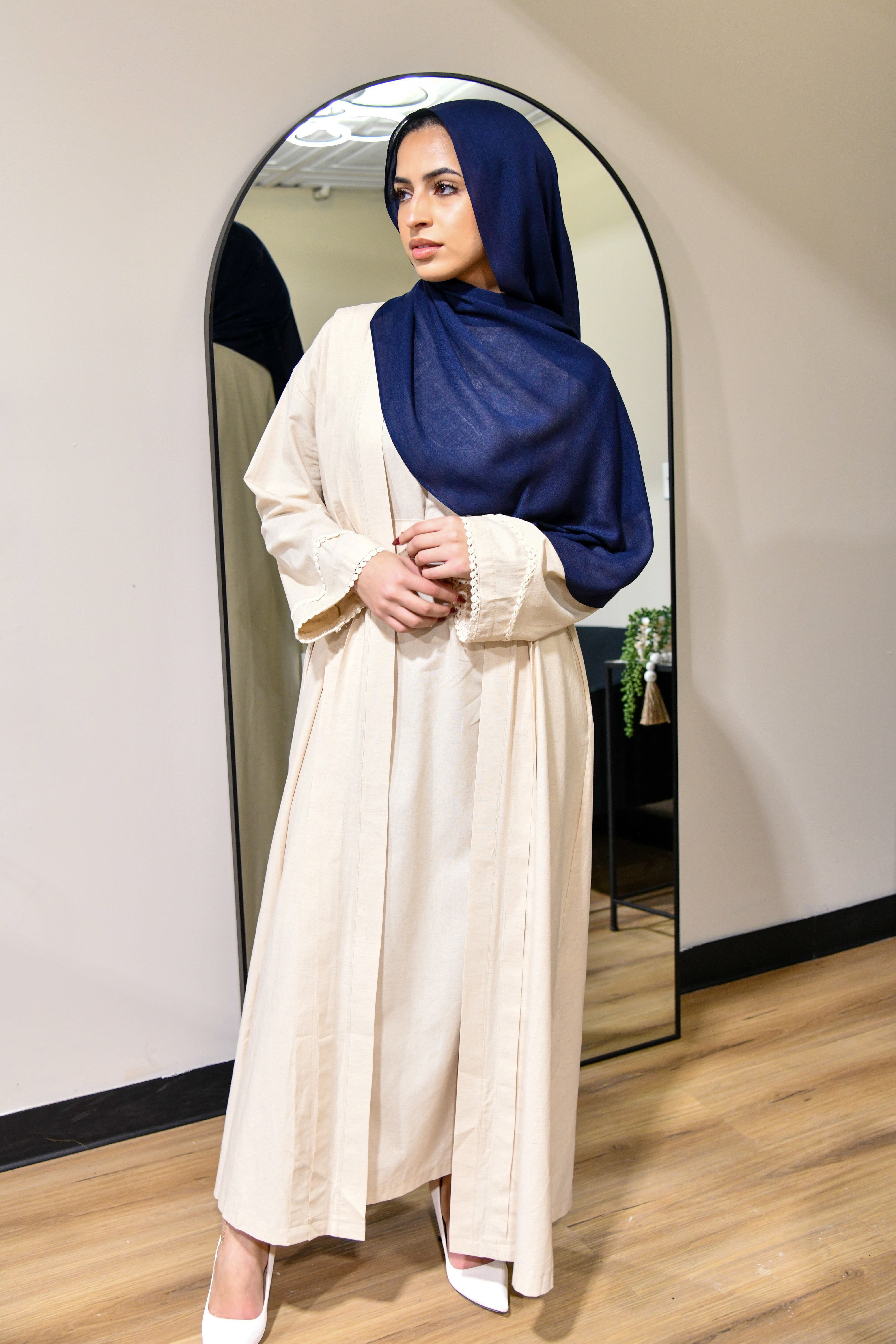 Linen Abaya Set Dress - Off White