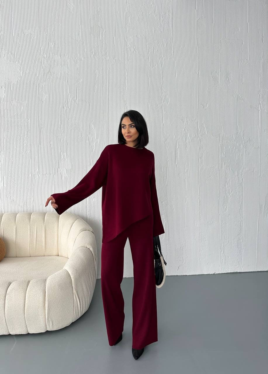 Fleece 2 Piece Knit Set - Maroon