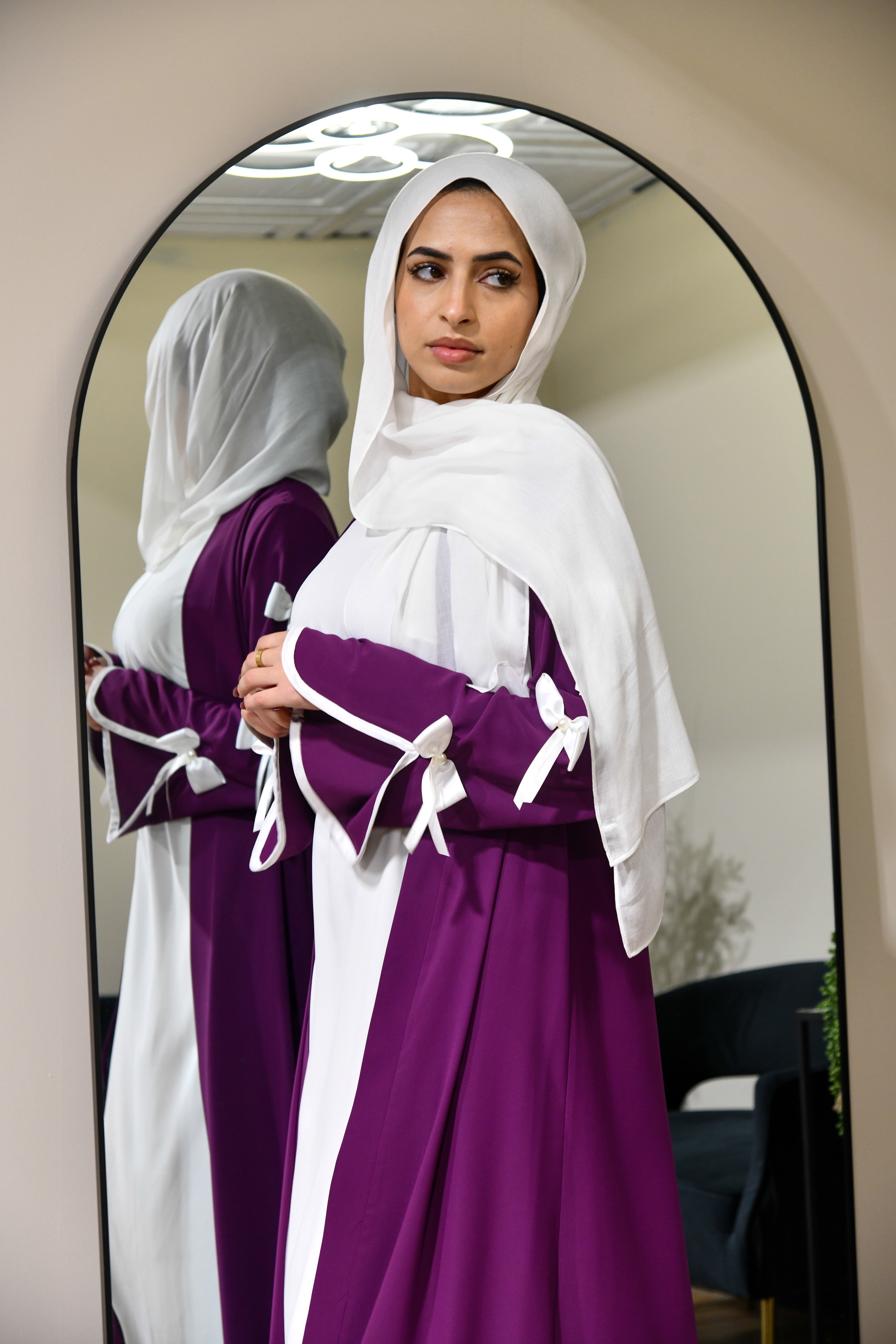 Bow Abaya Set - Plum