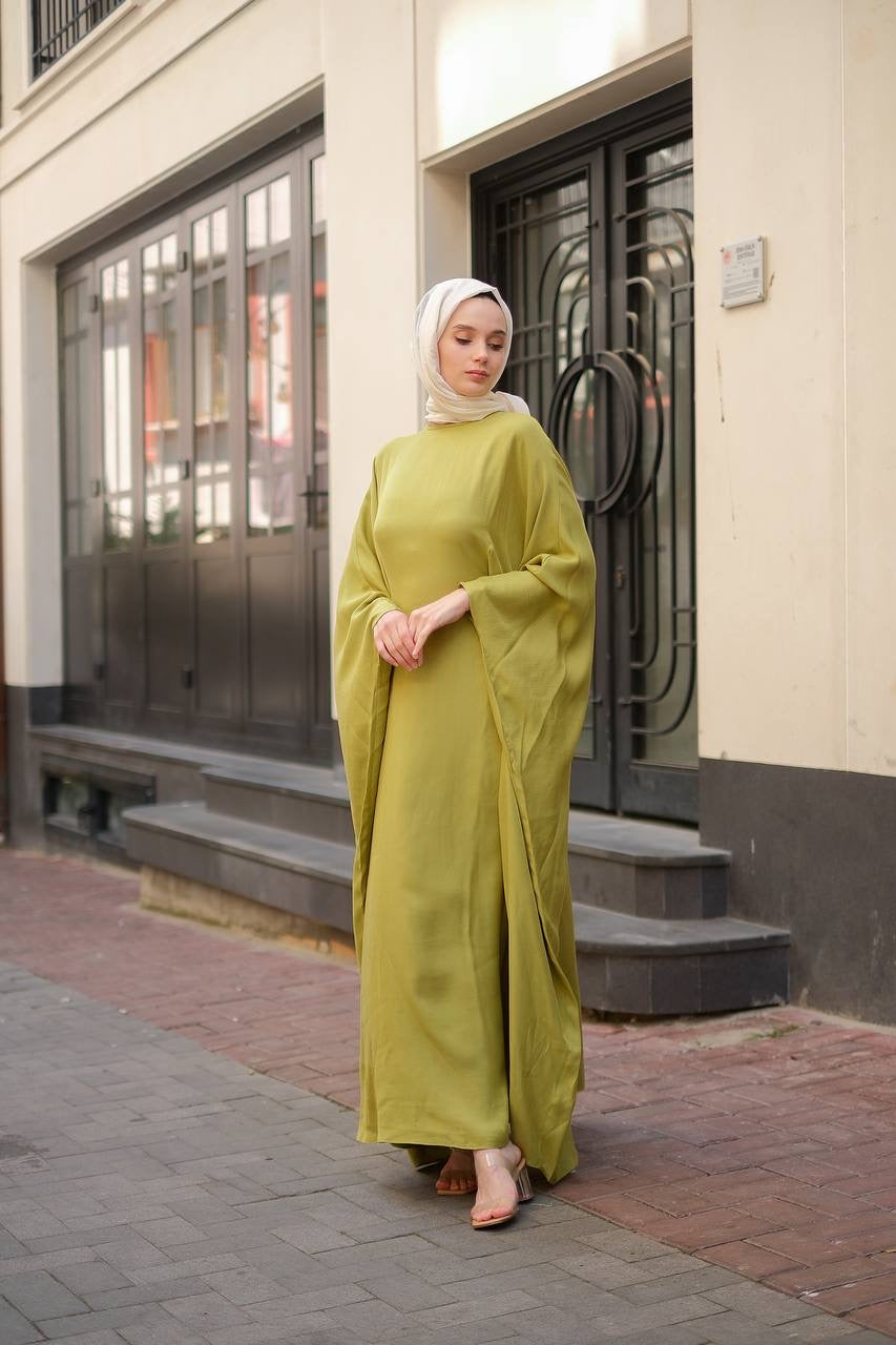 Light Weight Glimmer Cotton Butterfly Abaya - Pistachio