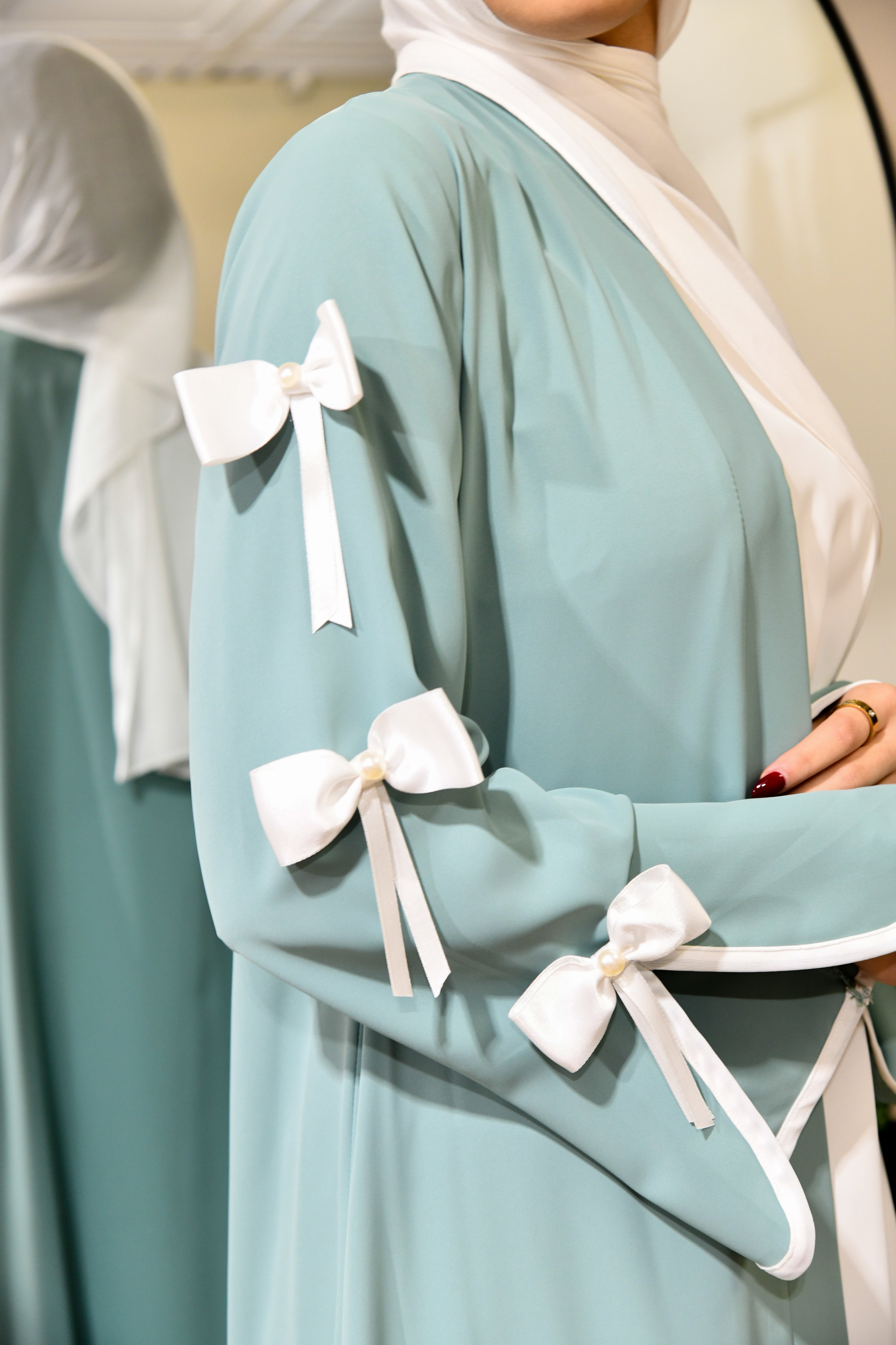 Bow Abaya Set - Turquoise